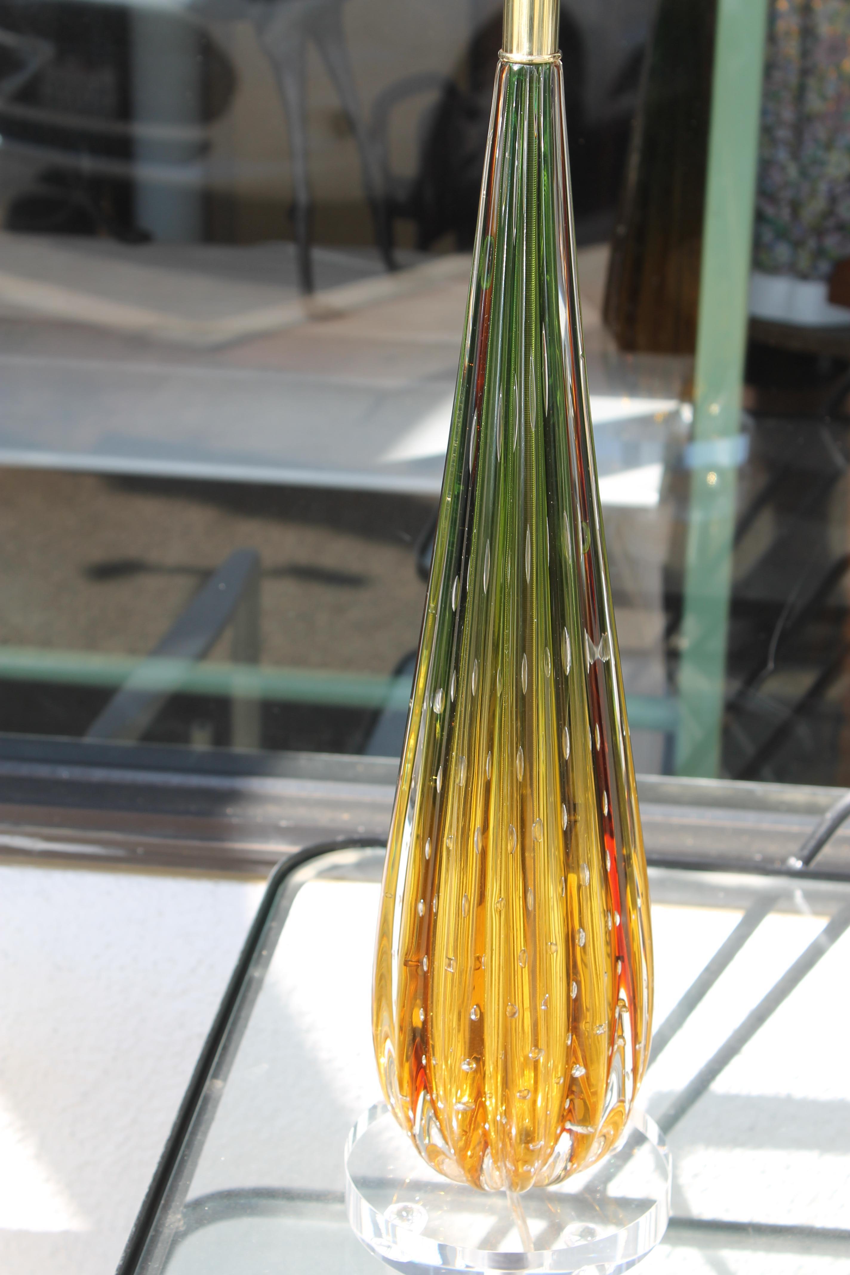 Murano Amber and Green Glass Lamp  For Sale 2