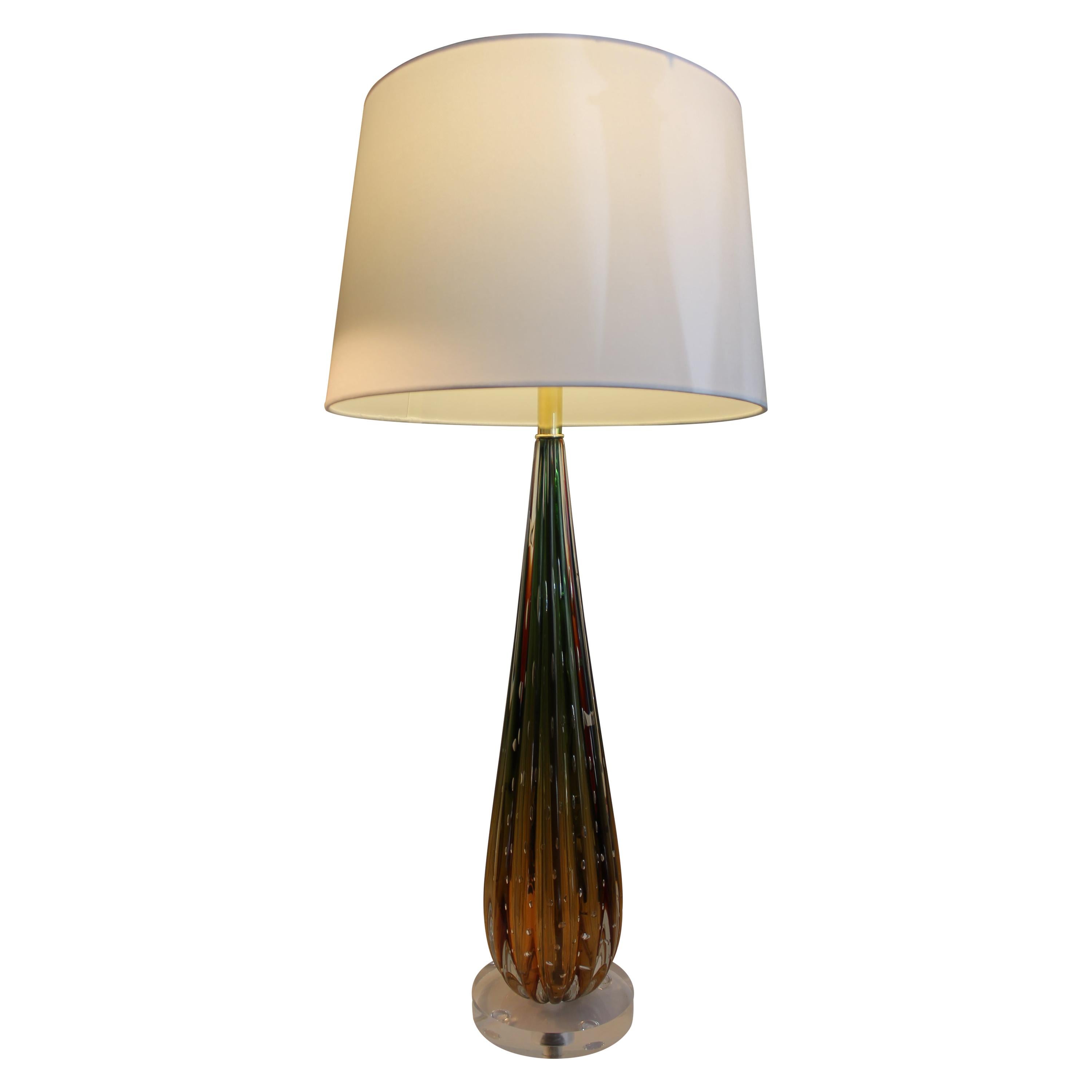 Murano Amber and Green Glass Lamp  For Sale