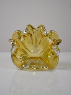 Murano Amber Art Glass Ashtray with Controlled Bubbles, Italy, circa 1960s