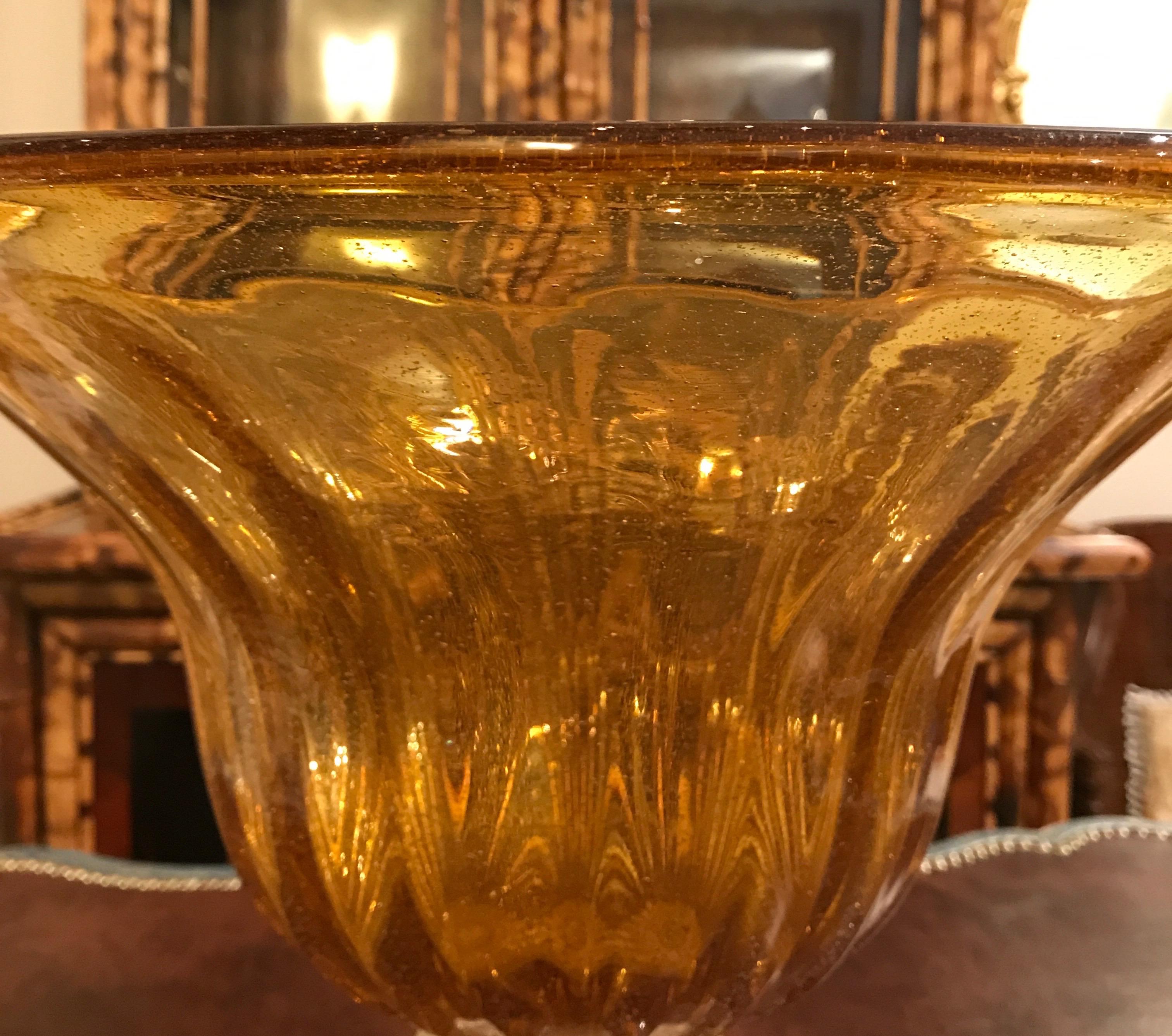 Italian Murano Amber Centerpiece Bowl