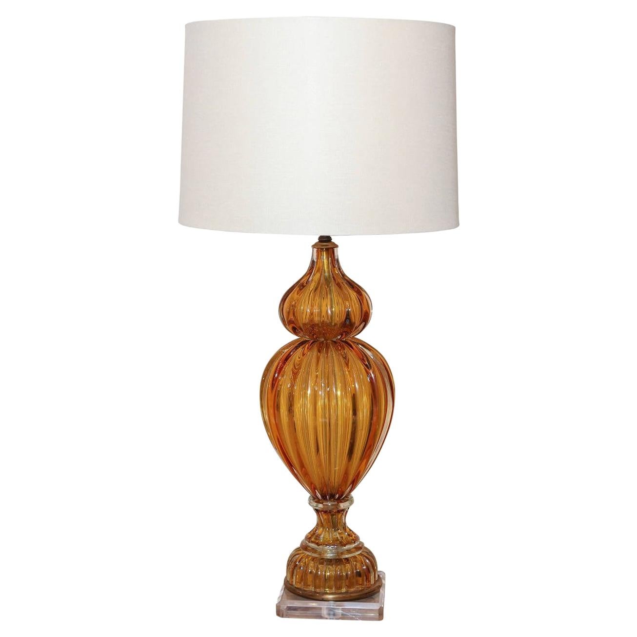 Murano Amber Color Glass Lamp by Marbro