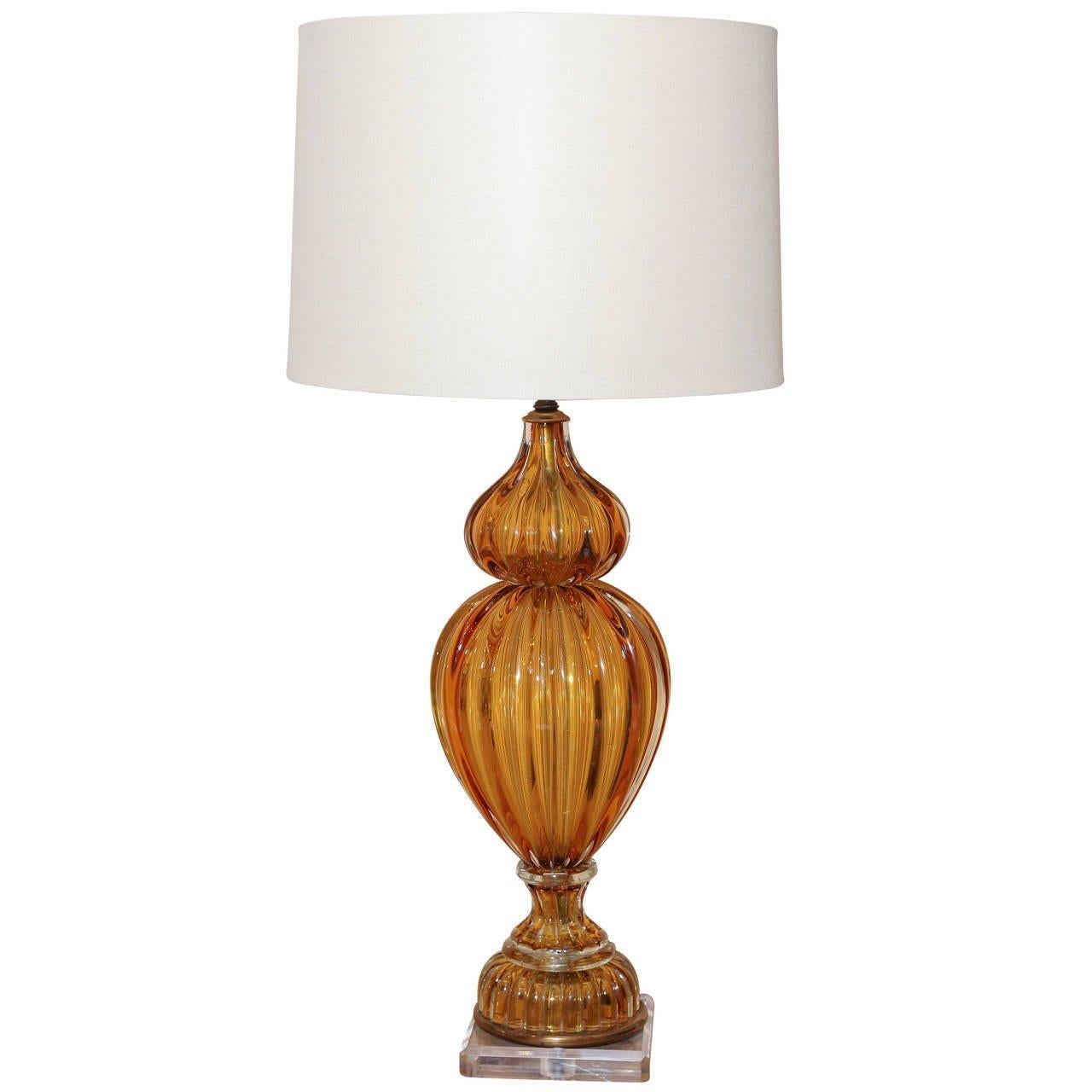 Linen Murano Amber Color Glass Lamp by Marbro