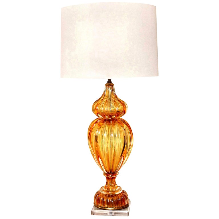Murano Amber Color Glass Lamp By Marbro, Amber Colored Glass Table Lamp