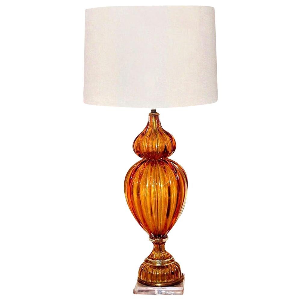 Murano Amber Color Glass Lamp by Marbro 1