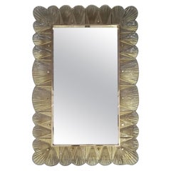 Murano Amber/Fume' Color Glass and Brass Mid-Century Wall Mirror, 2000