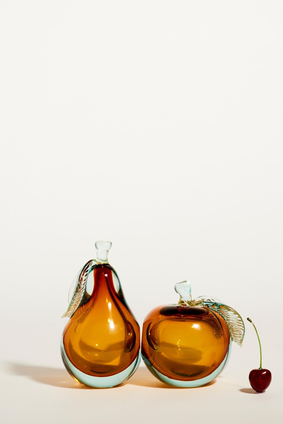 Murano Amber Glass Apple and Pear Bookends 3