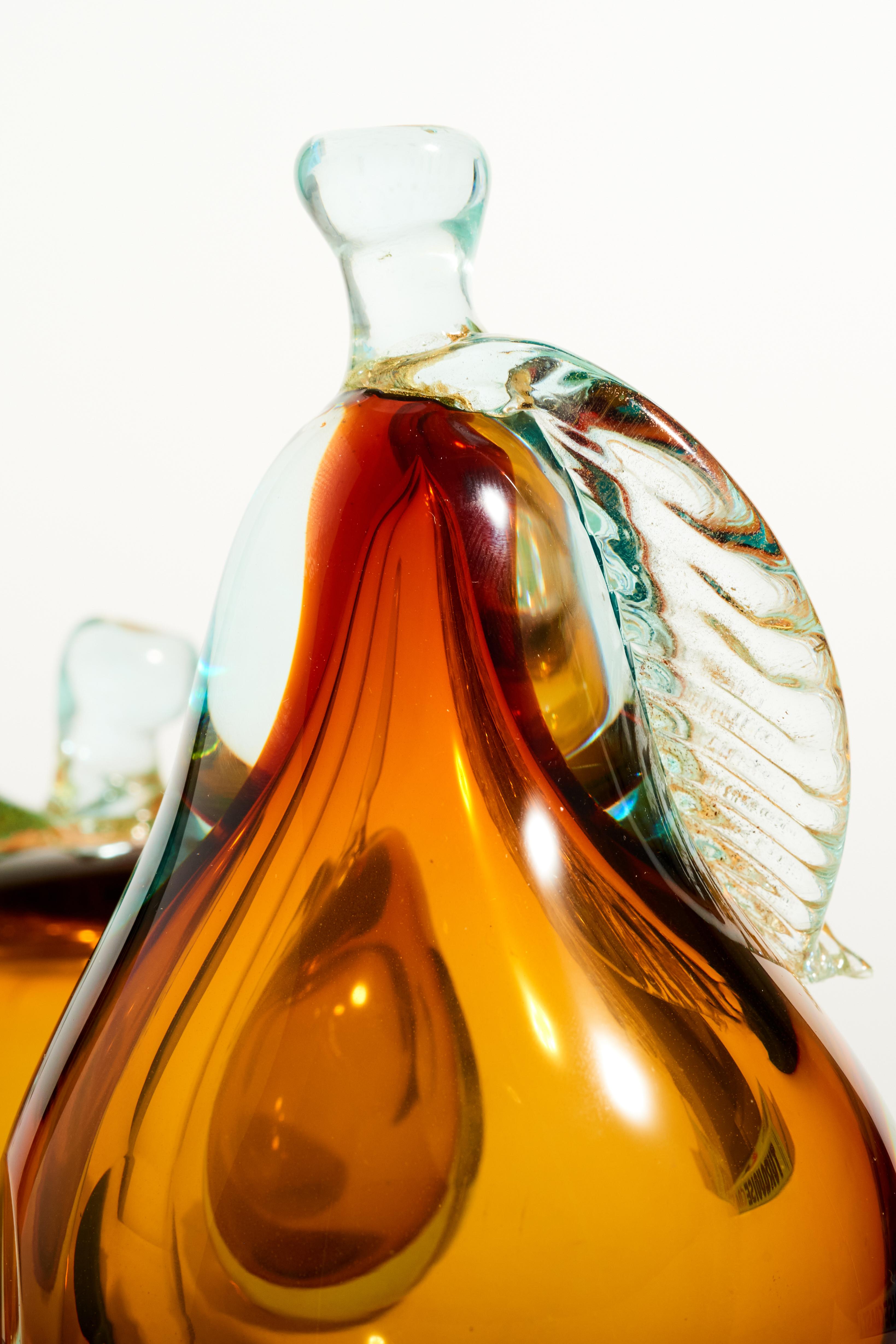 Murano Amber Glass Apple and Pear Bookends In Excellent Condition In New York, NY