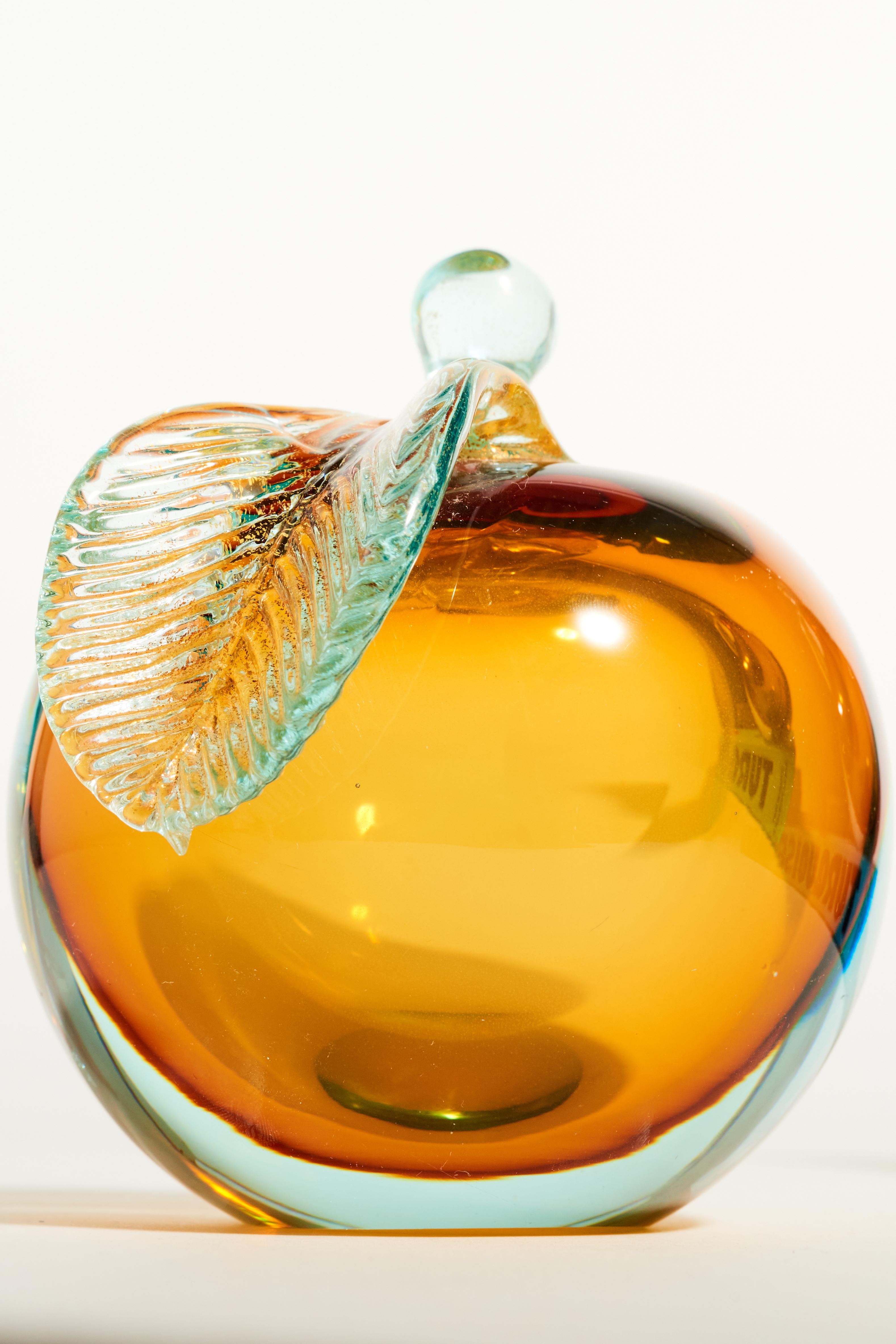 Murano Glass Murano Amber Glass Apple and Pear Bookends
