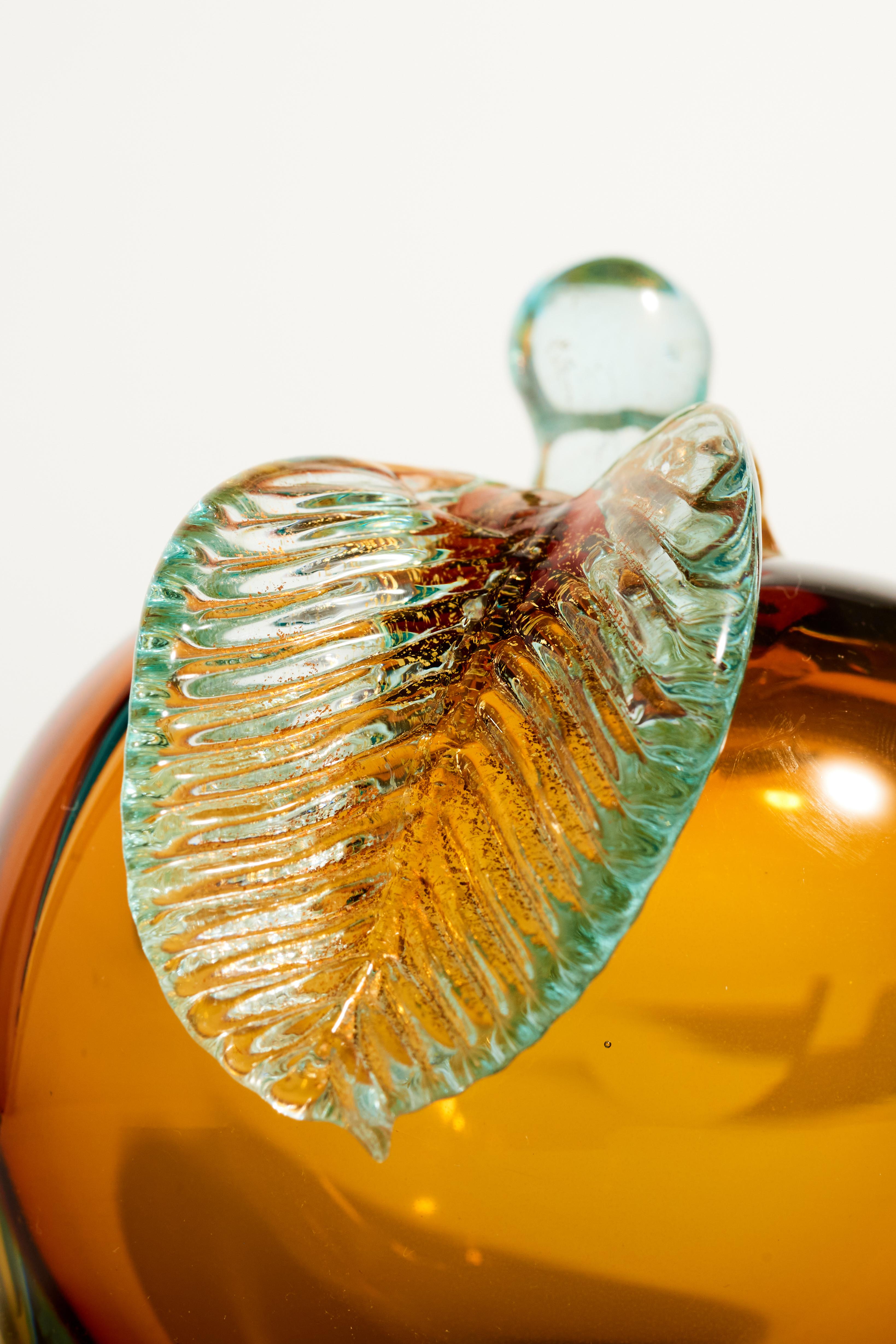 Murano Amber Glass Apple and Pear Bookends 1