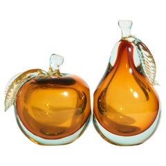 Murano Amber Glass Apple and Pear Bookends