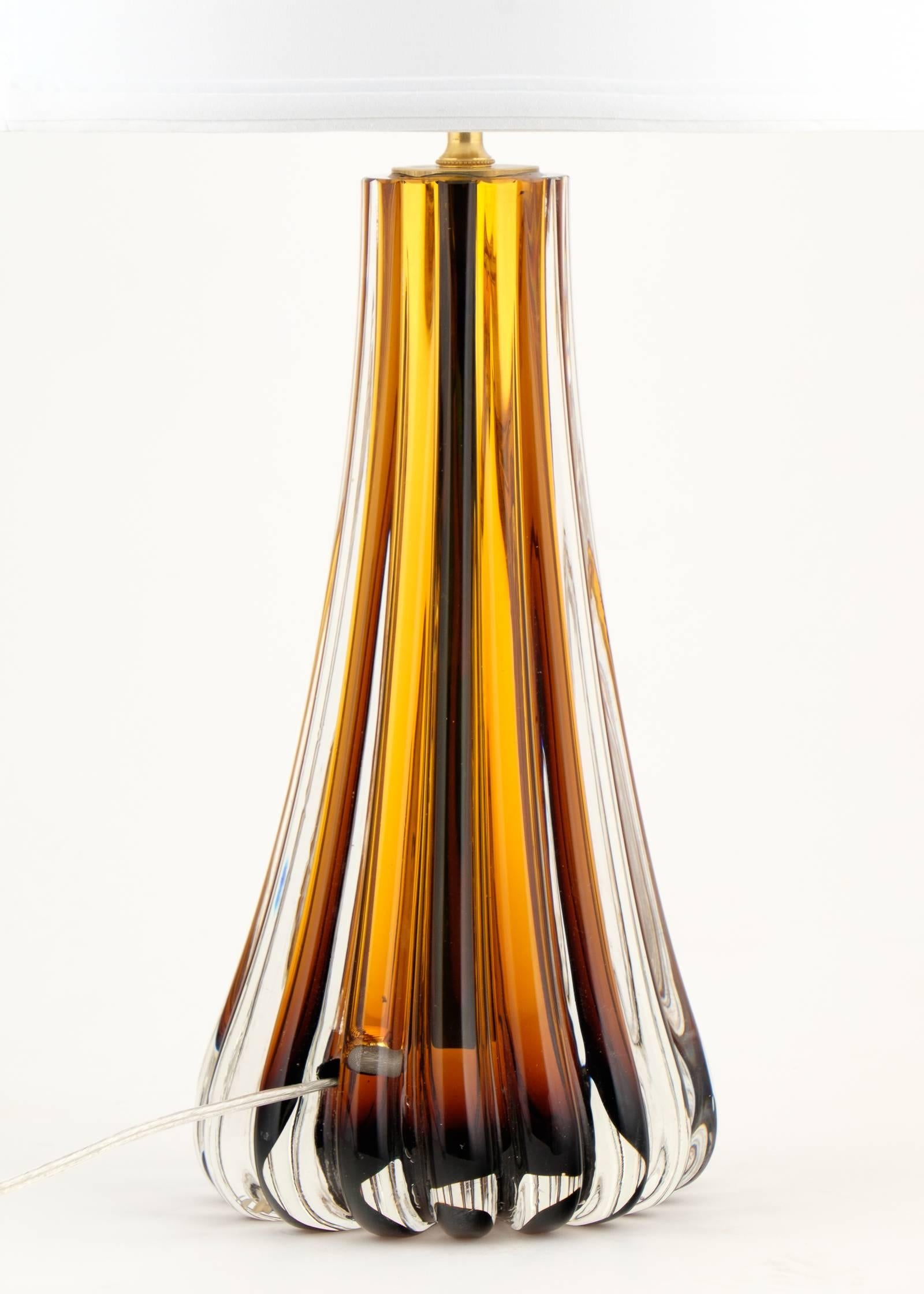 Paire de lampes en verre ambré de Murano en vente 3