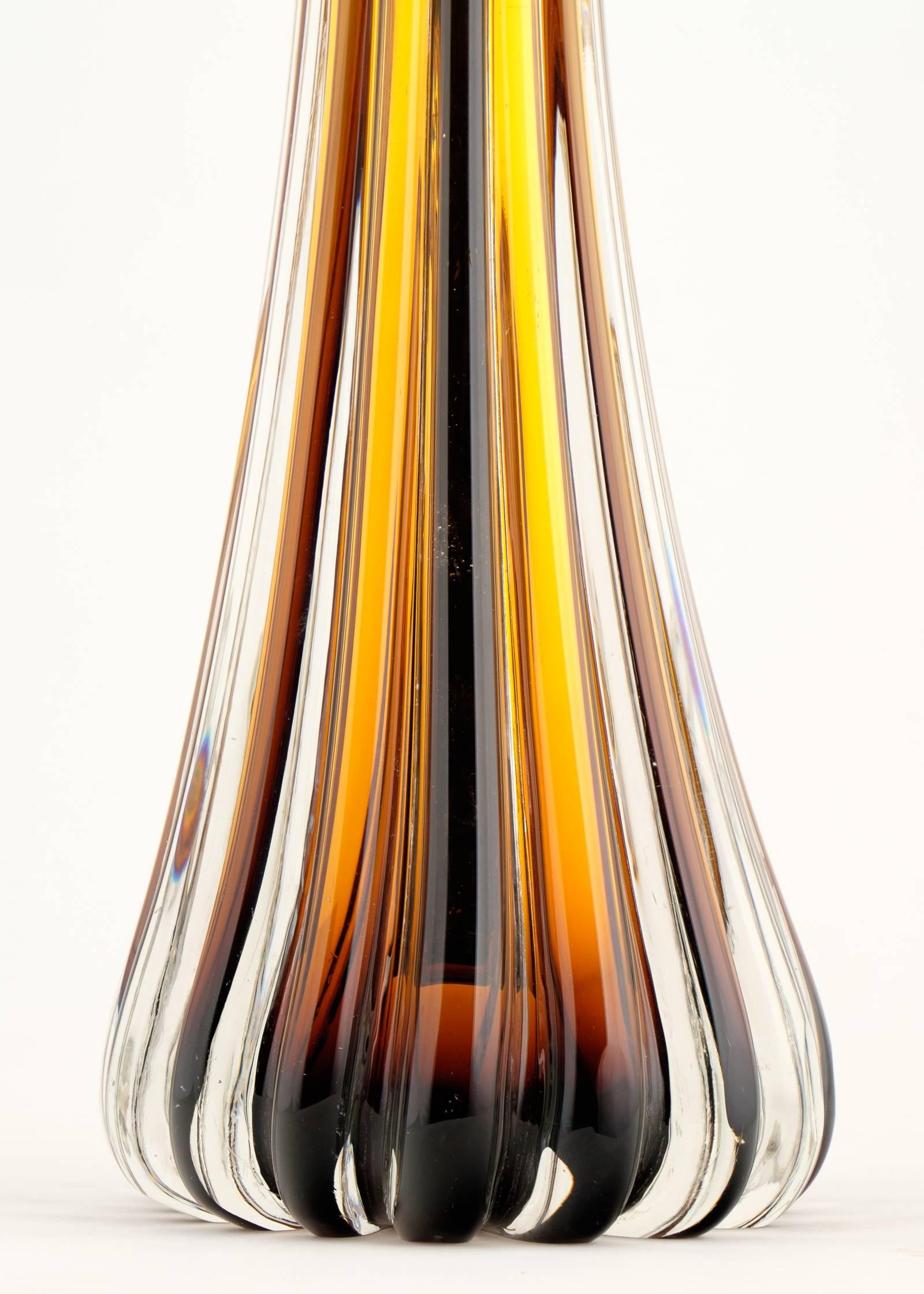Verre de Murano Paire de lampes en verre ambré de Murano en vente