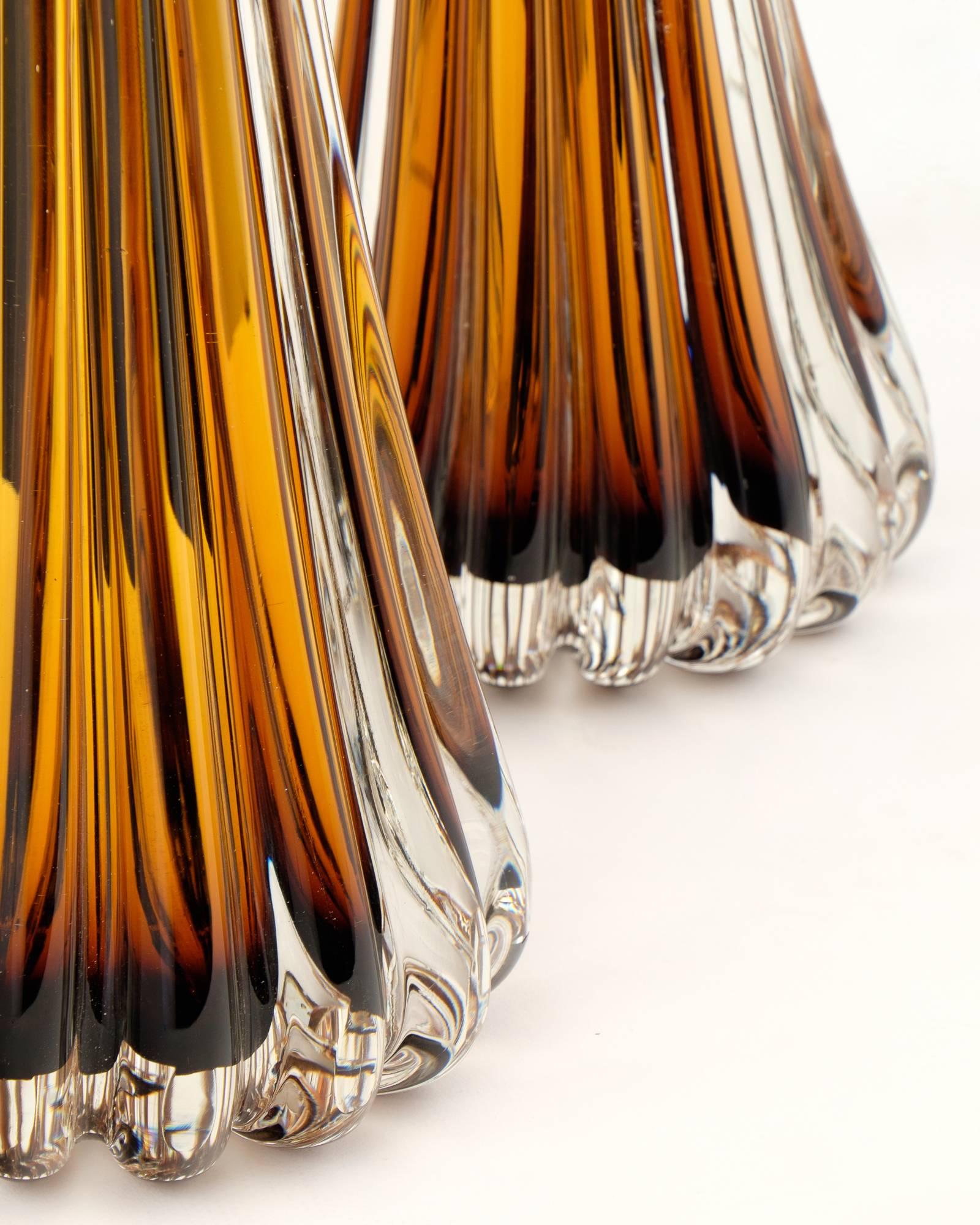 Paire de lampes en verre ambré de Murano en vente 1