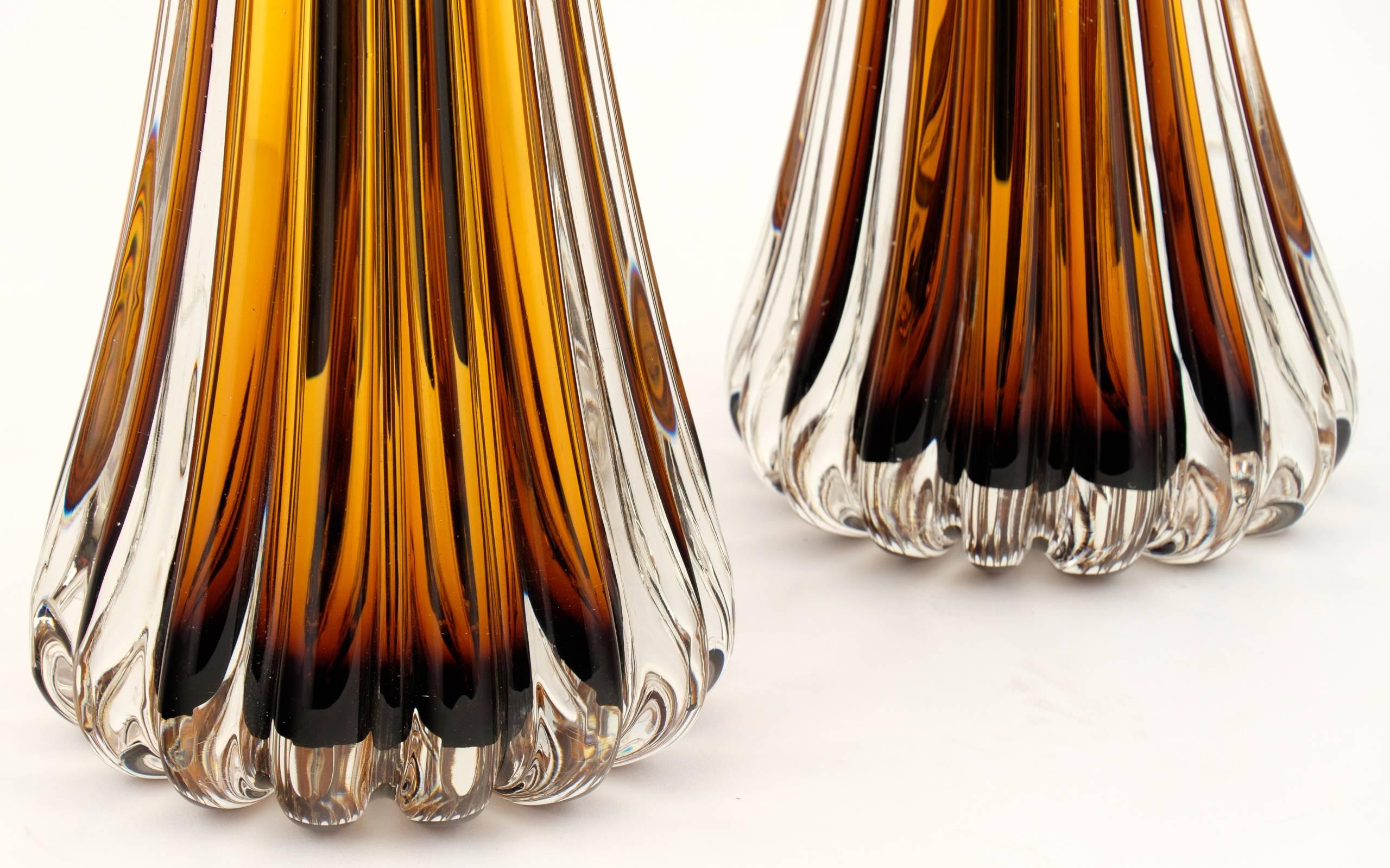 Paire de lampes en verre ambré de Murano en vente 2