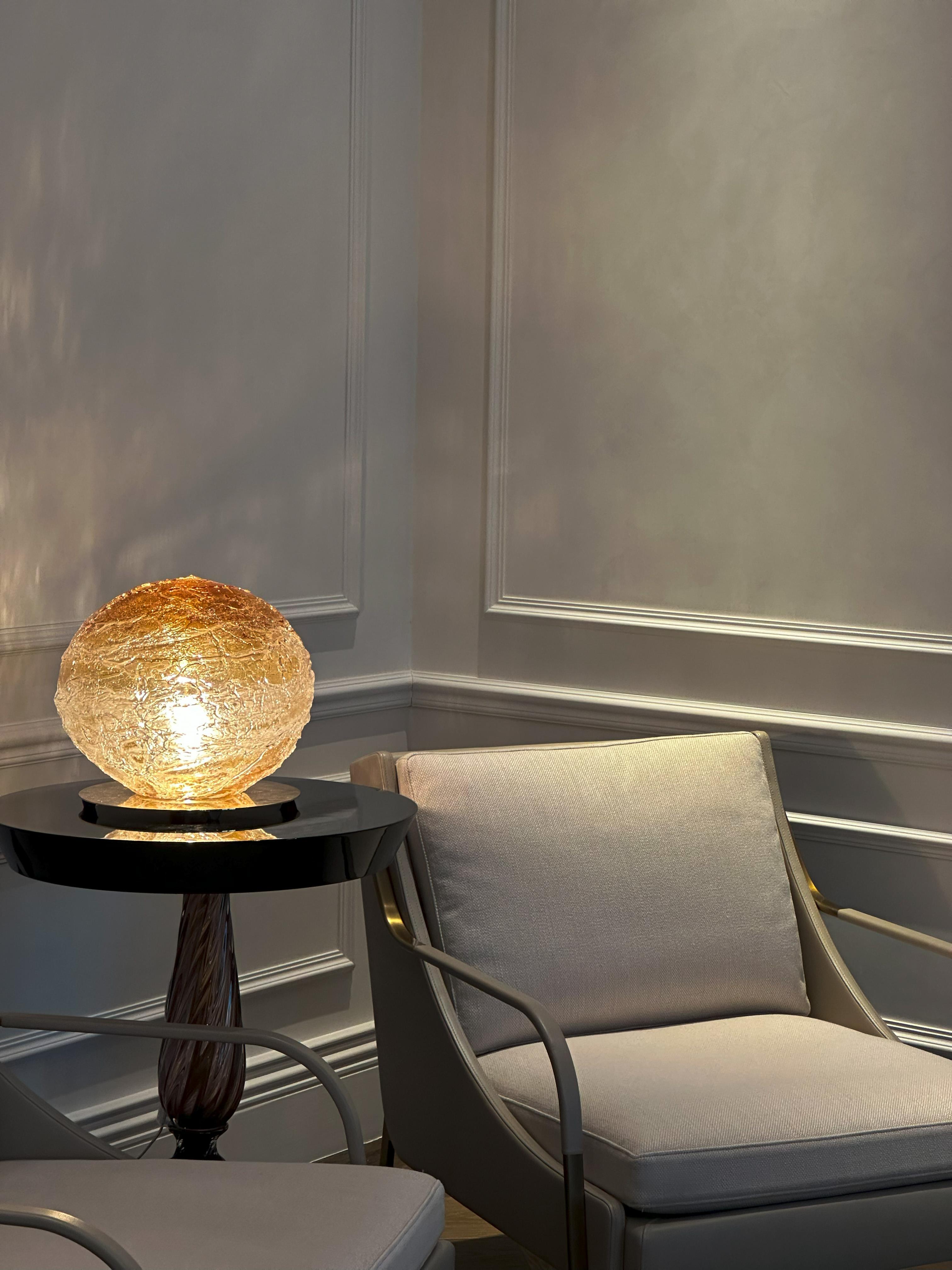 Mid-Century Modern Murano Amber Glass Sphere Lamp ‘Primordiale’ by Venini, Italy, 2011 - Signed For Sale