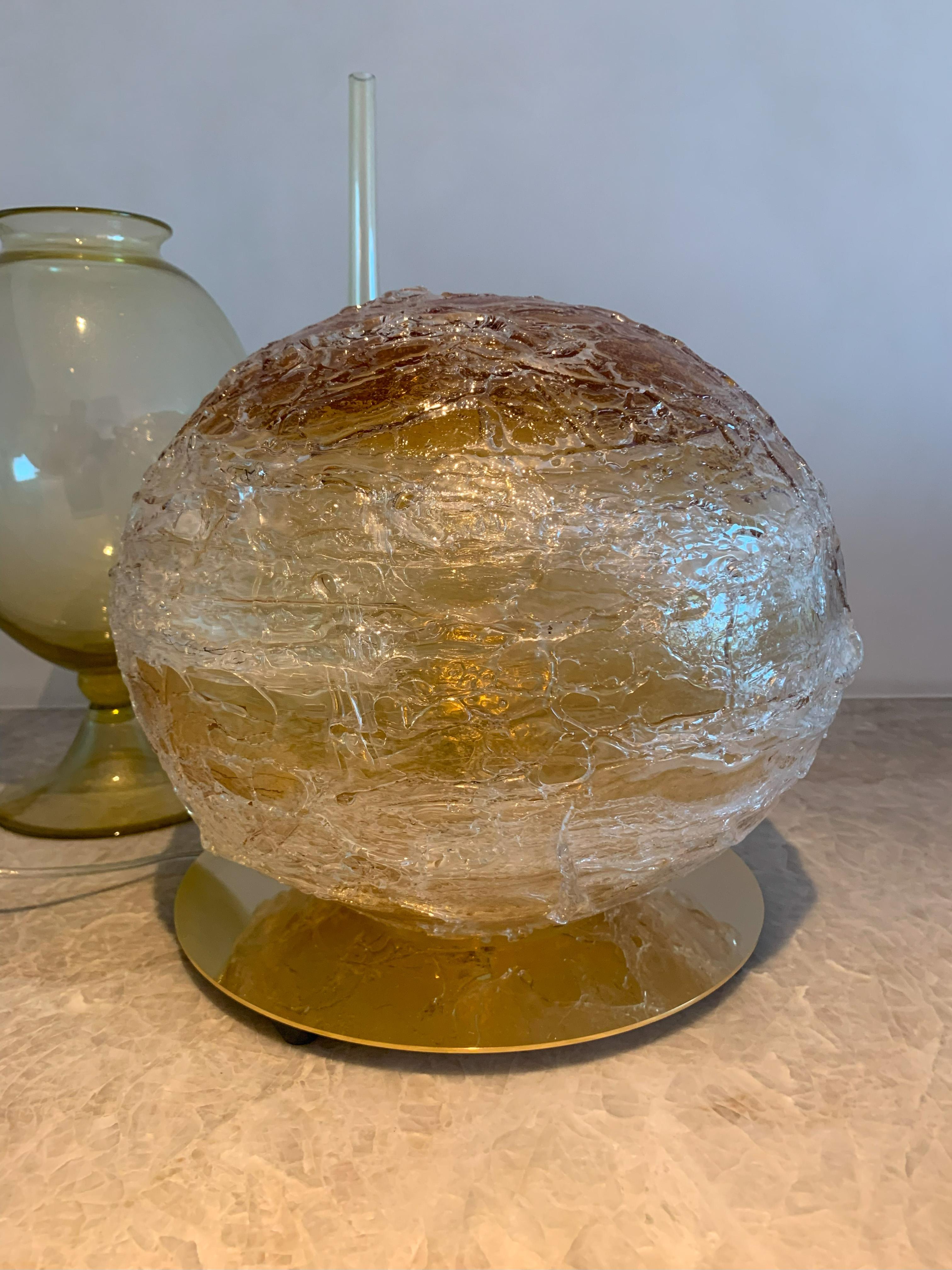 Brass Murano Amber Glass Sphere Lamp ‘Primordiale’ by Venini, Italy, 2011 - Signed For Sale