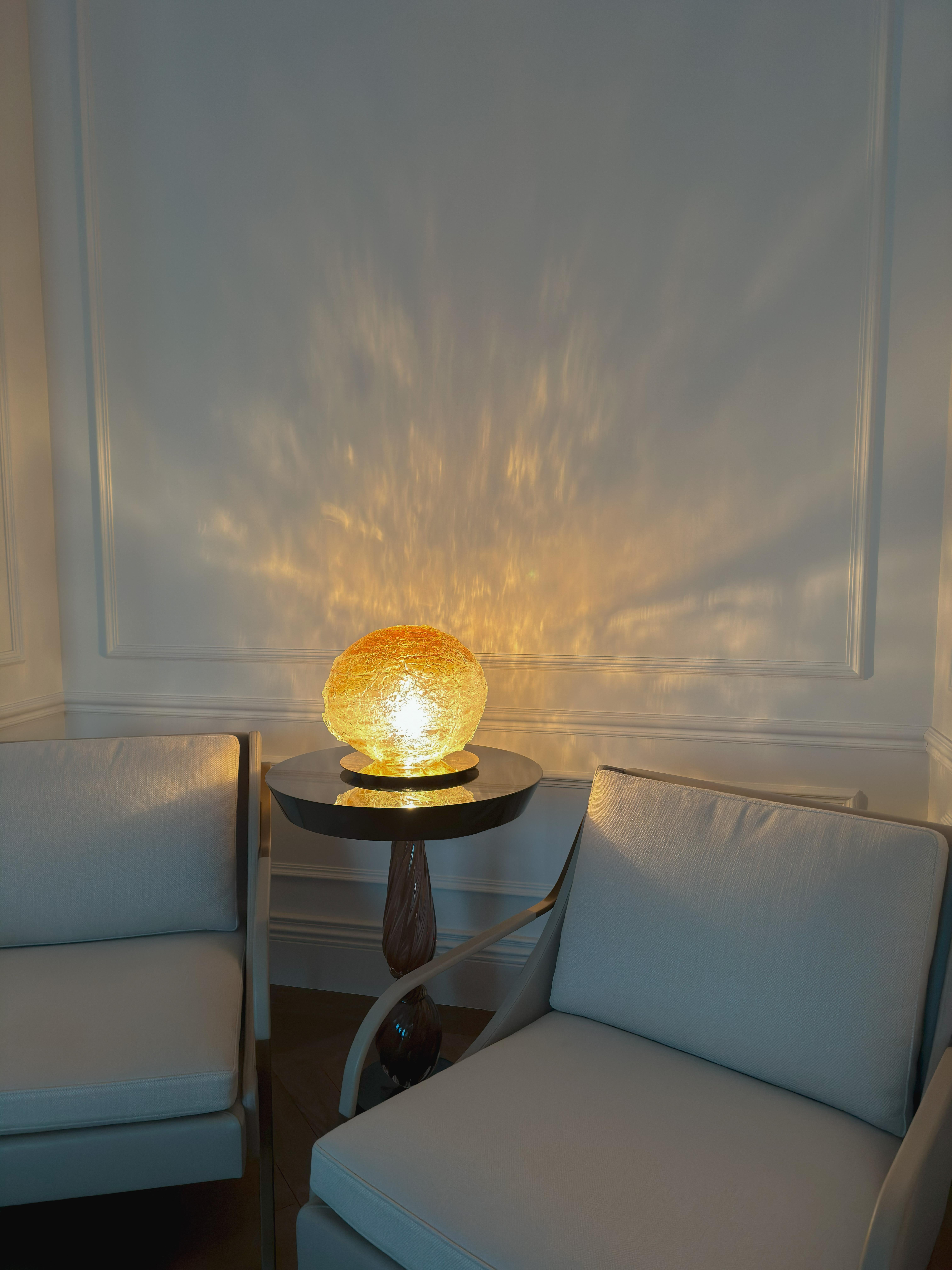 Murano Amber Glass Sphere Lamp ‘Primordiale’ by Venini, Italy, 2011 - Signed For Sale 1