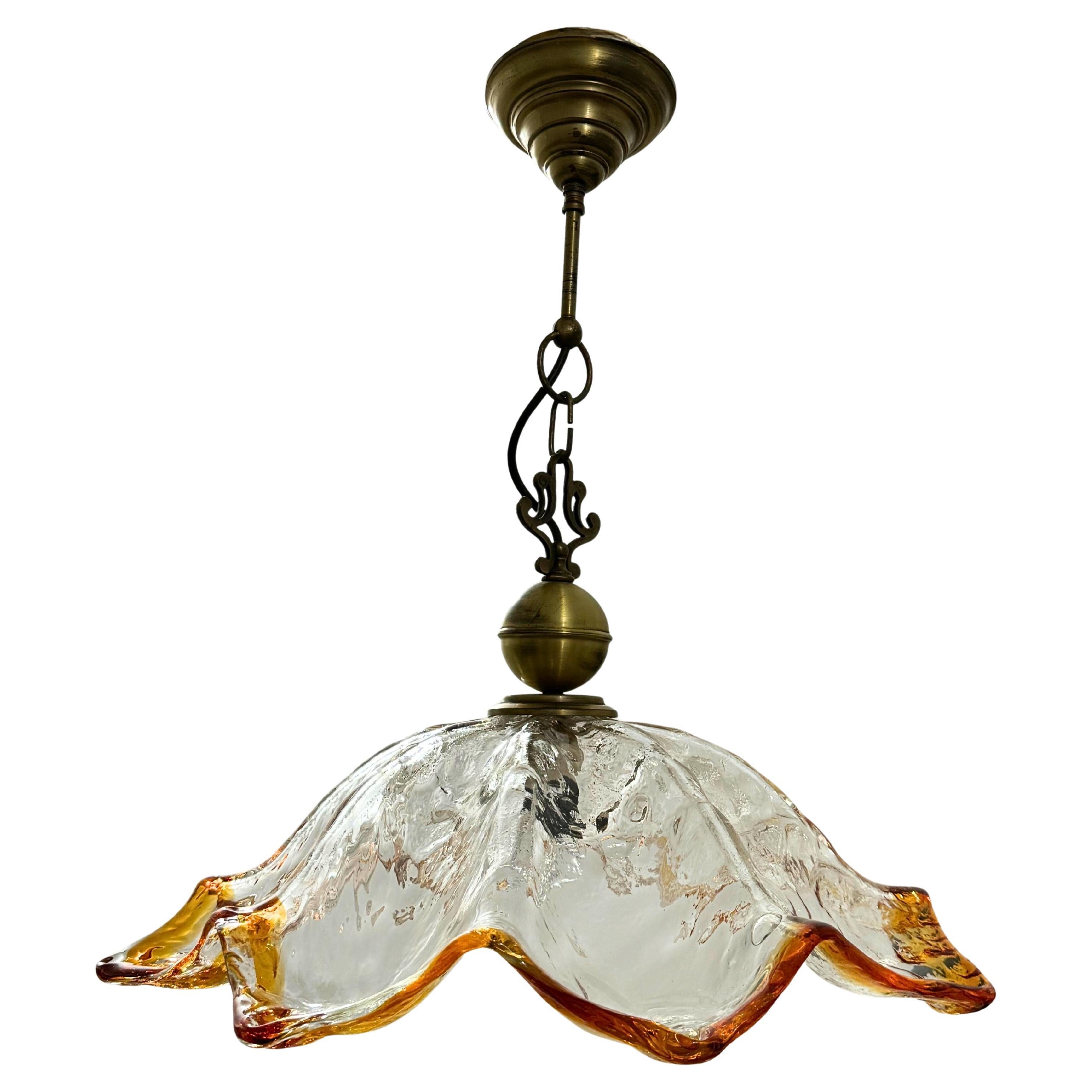 Murano Amber Glass Sunflower Ceiling Pendant Lamp by Mazzega