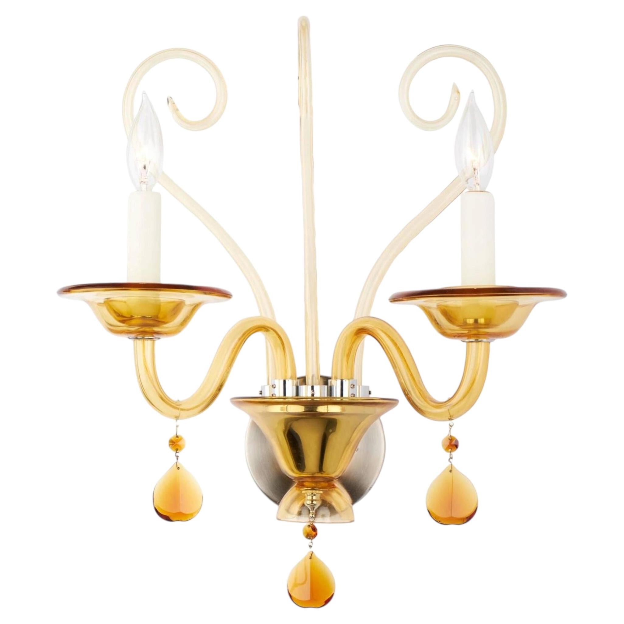 Murano Amber Glass Wall Sconce, Art Deco, Chrome Fittings, Italy For Sale