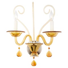 Murano Amber Glass Wall Sconce, Art Deco, Chrome Fittings, Italy