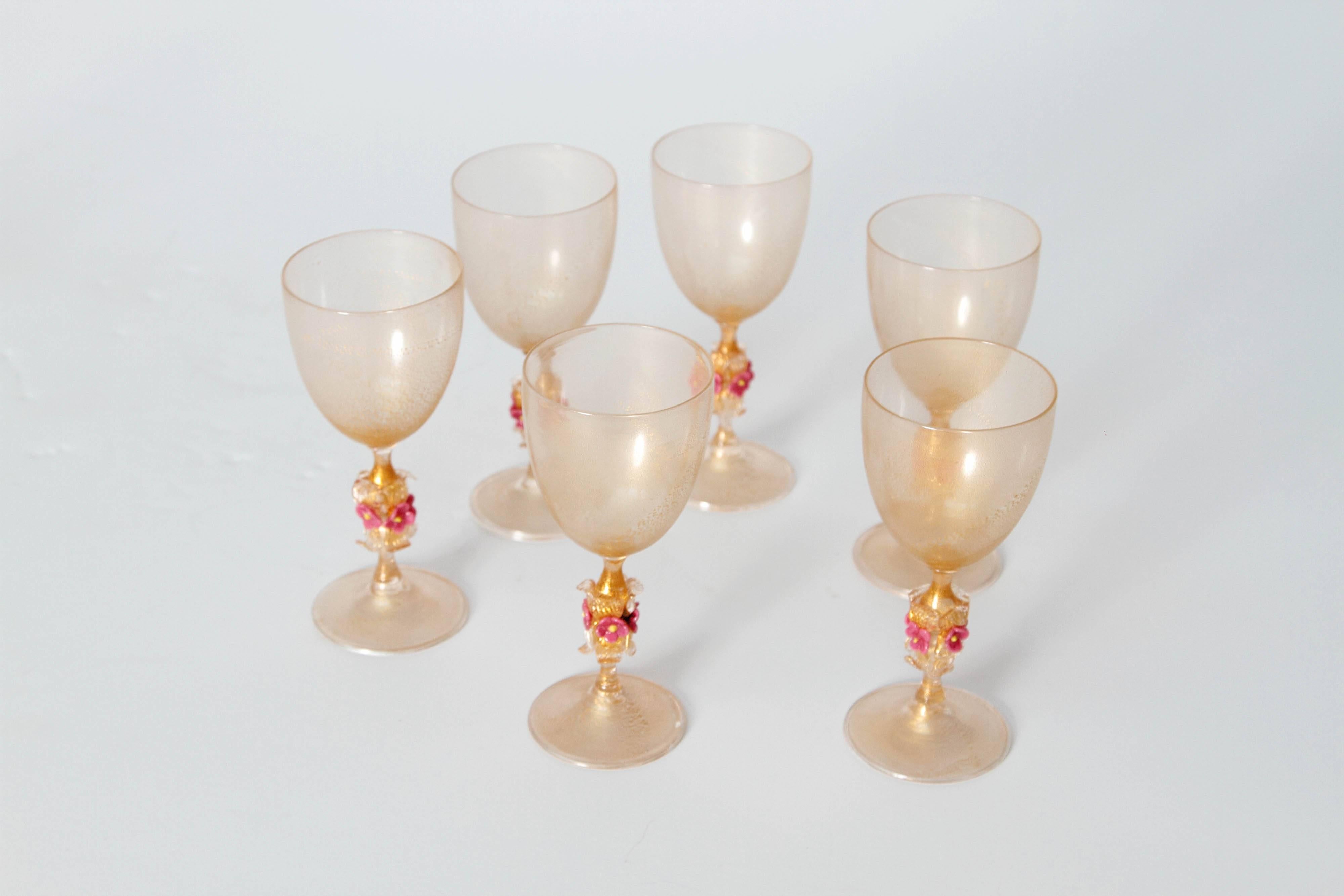 Murano Amber Glass Wine Goblets from Italy 5