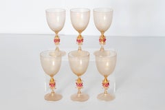 Murano Amber Glass Wine Goblets from Italy