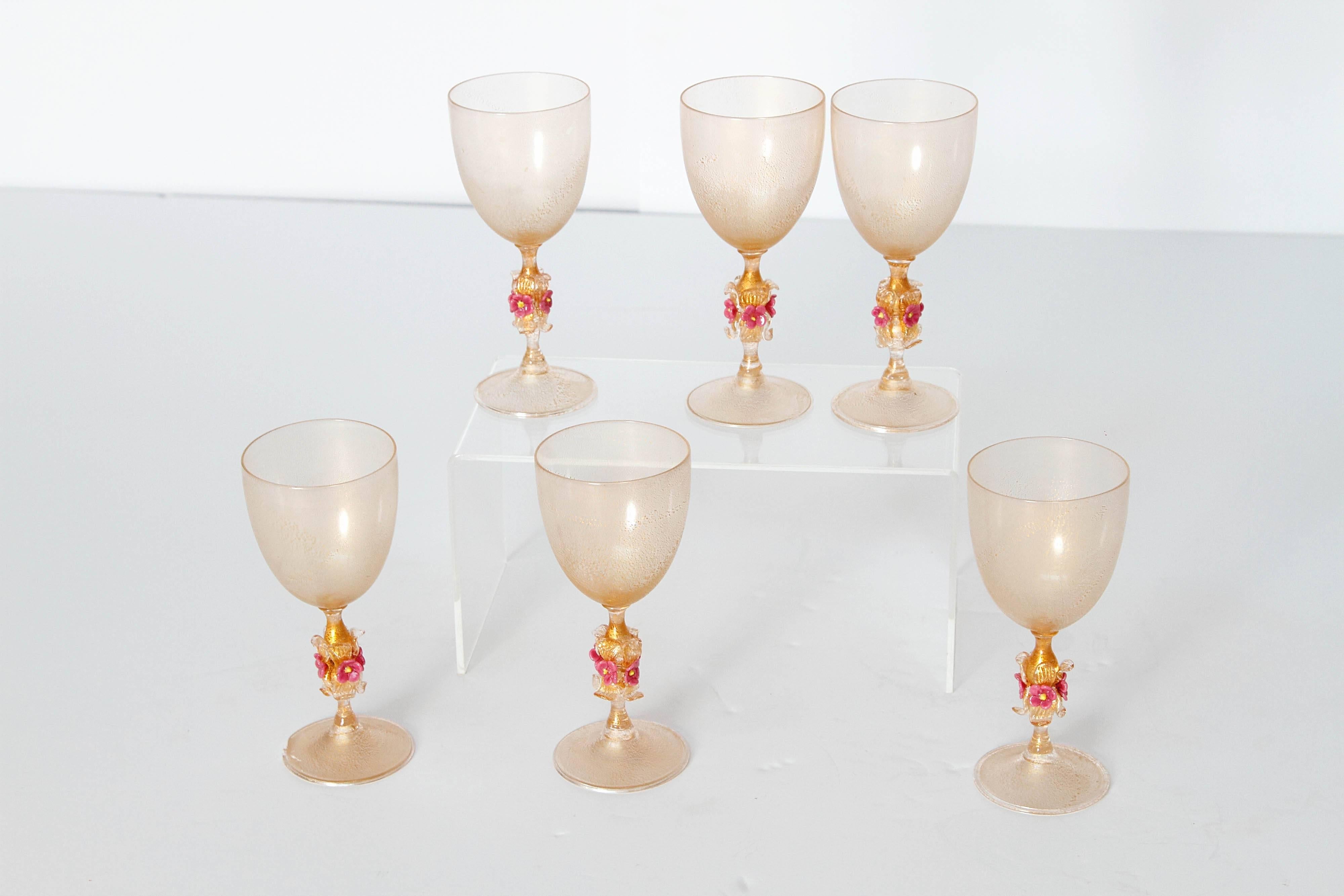 Modern Murano Amber Glass Wine Goblets from Italy