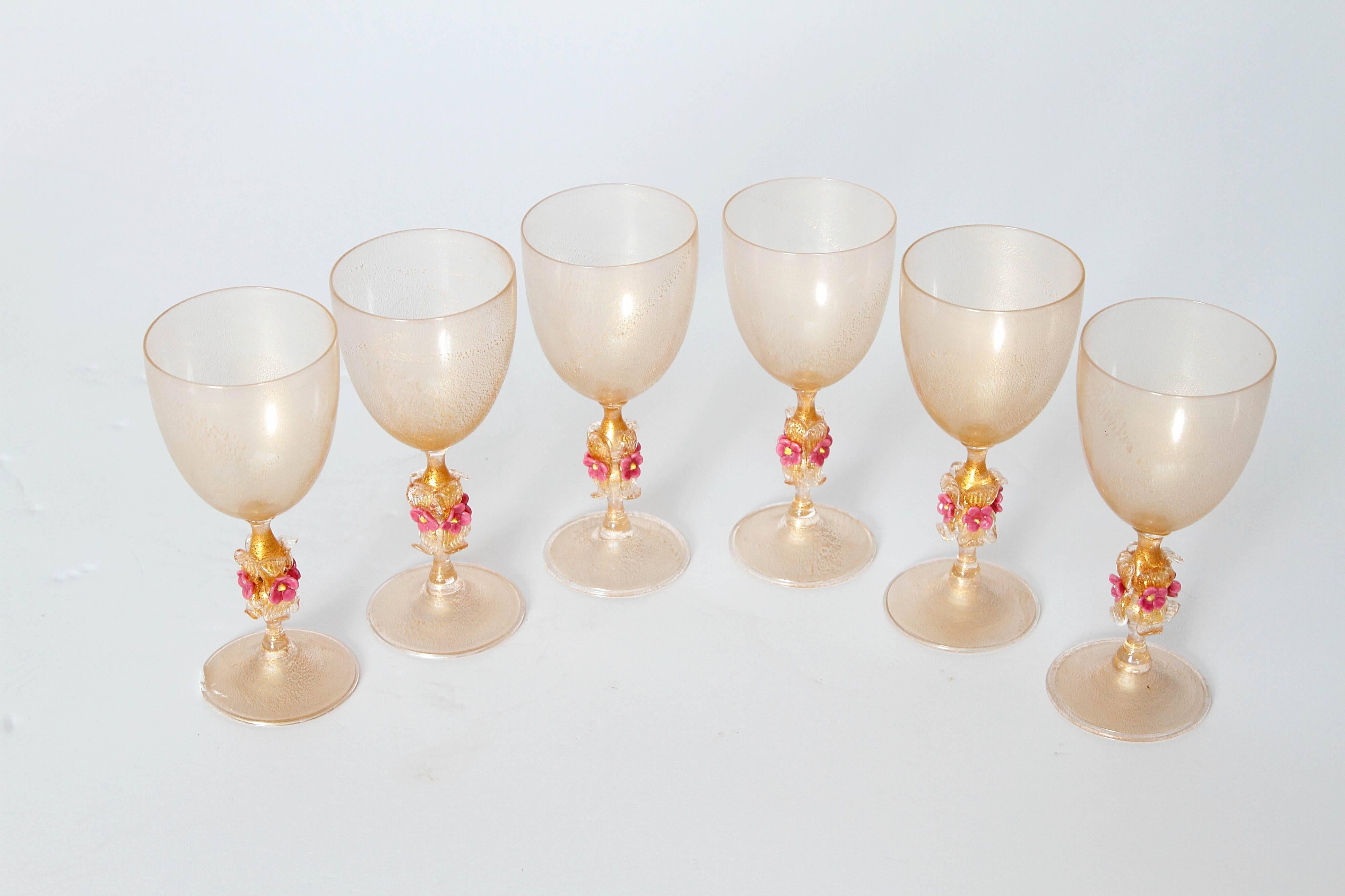 Italian Murano Amber Glass Wine Goblets from Italy