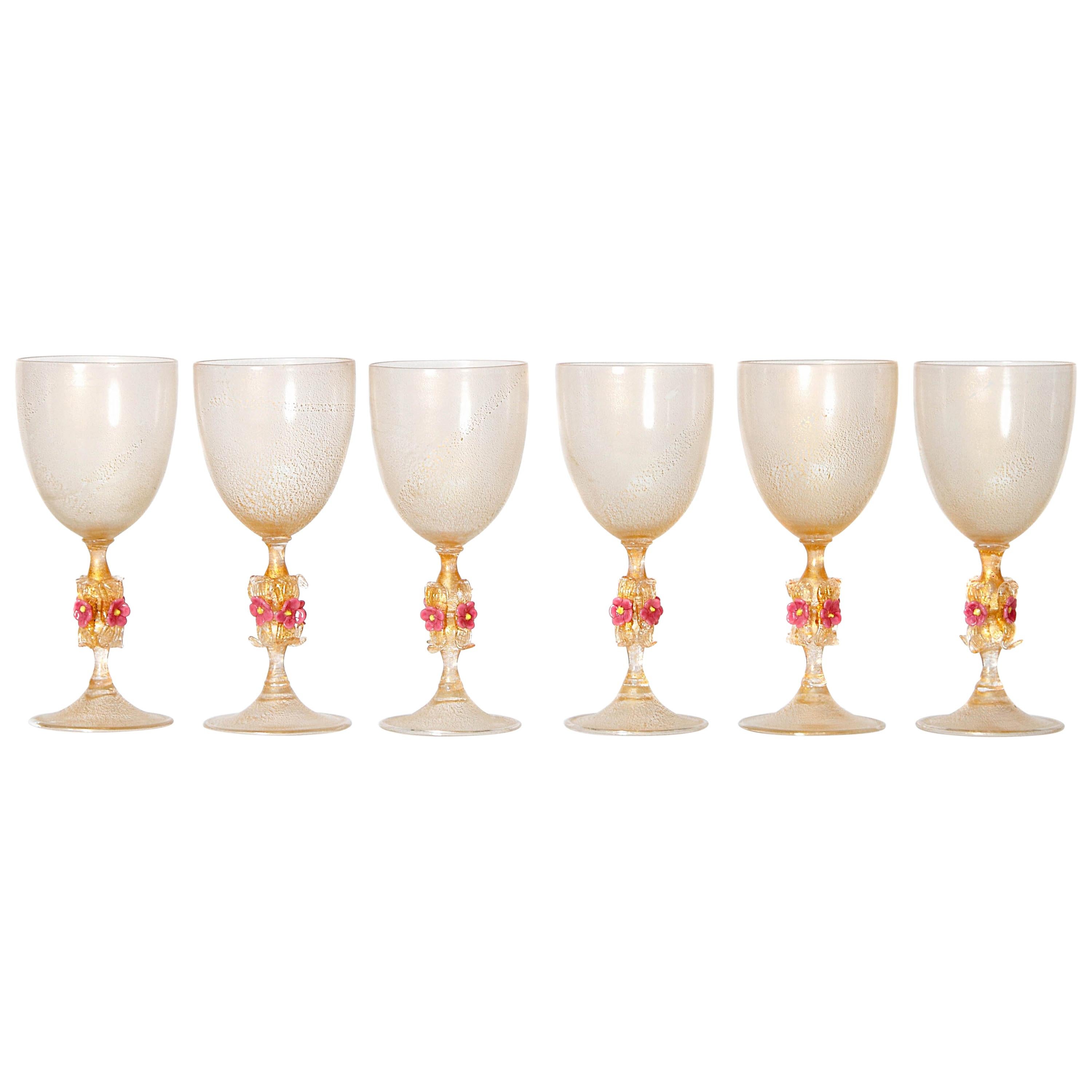 Murano Amber Glass Wine Goblets from Italy