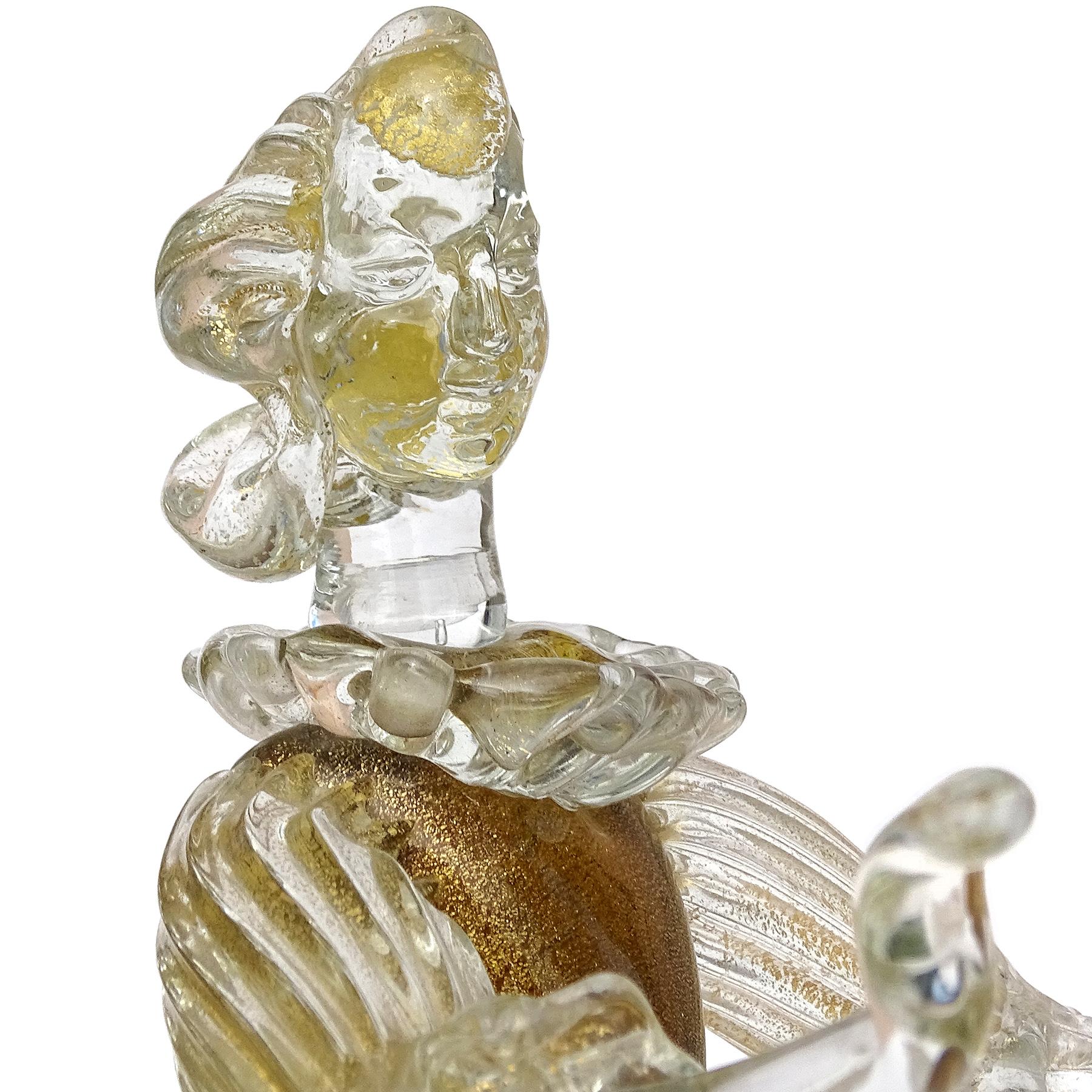 Hand-Crafted Murano Amber Olive Gold Flecks Italian Art Glass Woman Farmer Figure Sculpture For Sale