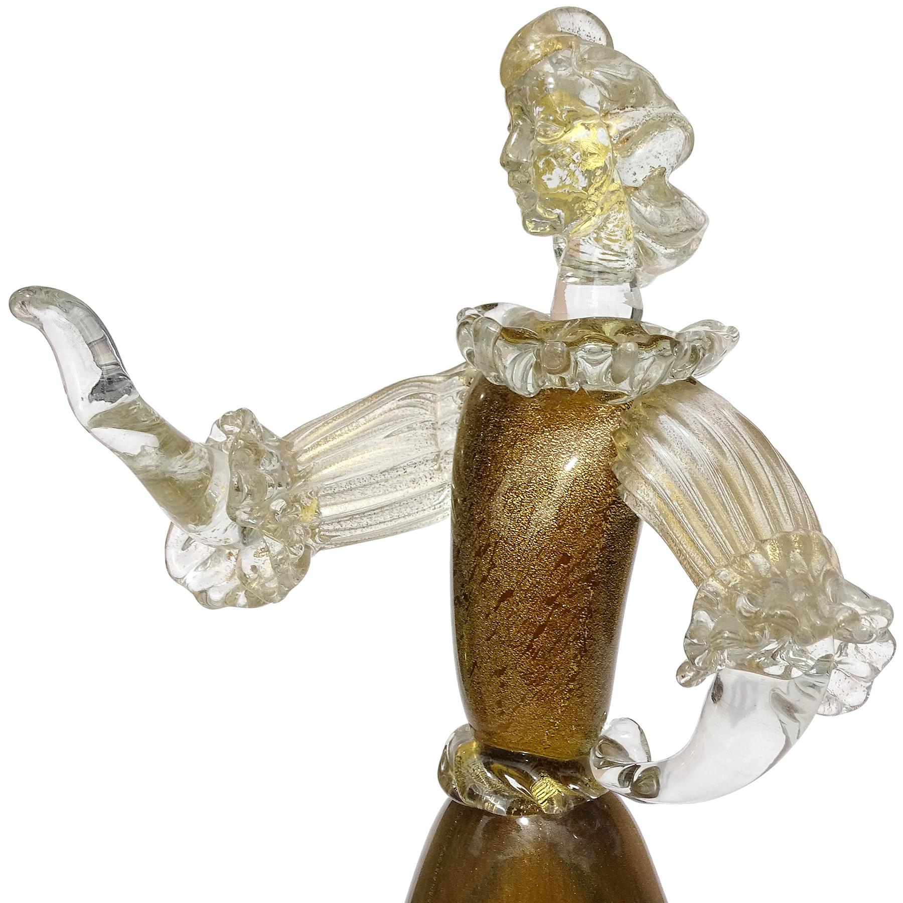 20th Century Murano Amber Olive Gold Flecks Italian Art Glass Woman Farmer Figure Sculpture For Sale