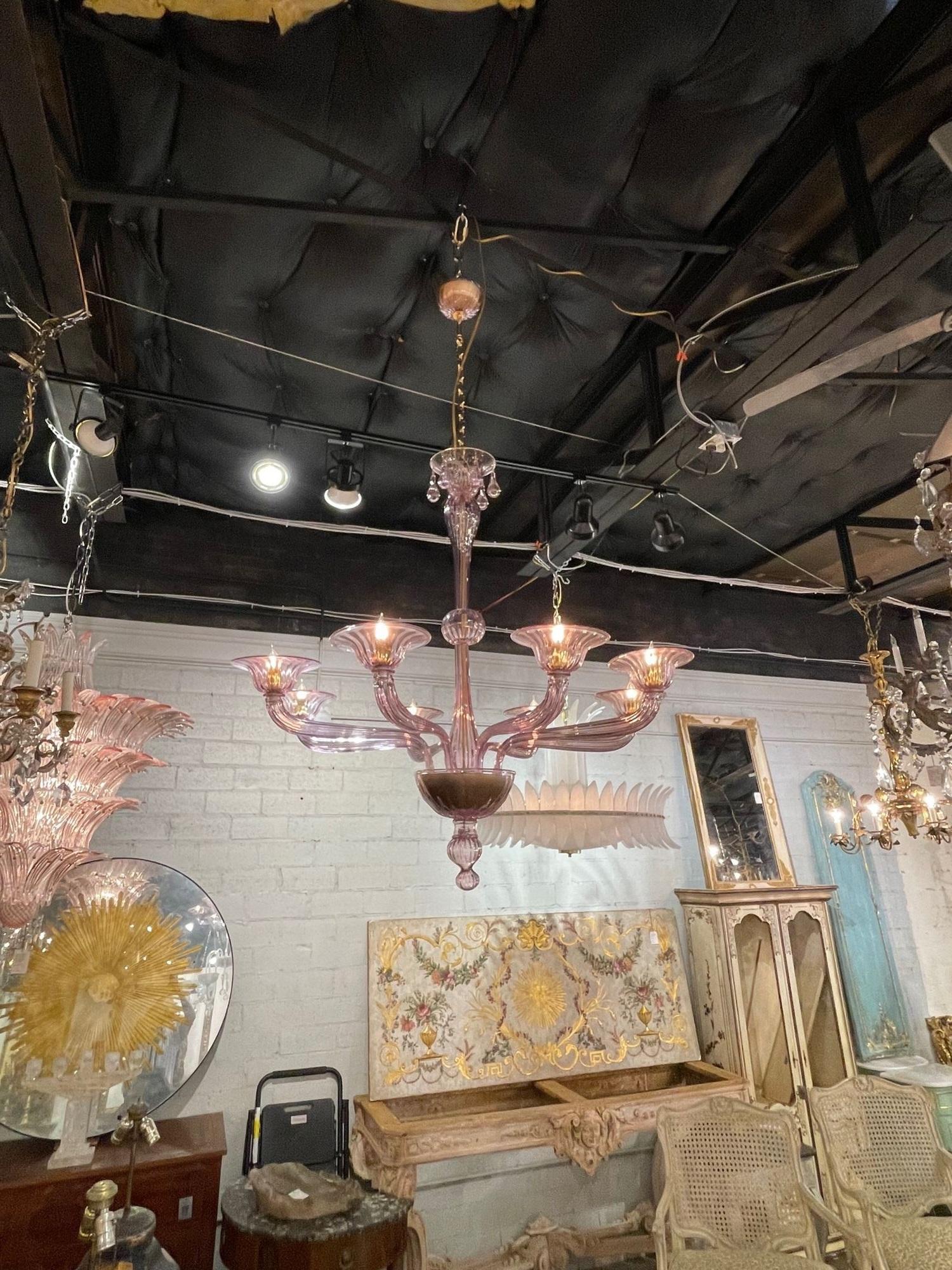 Murano Amethyst 8-Light Chandelier In Good Condition For Sale In Dallas, TX