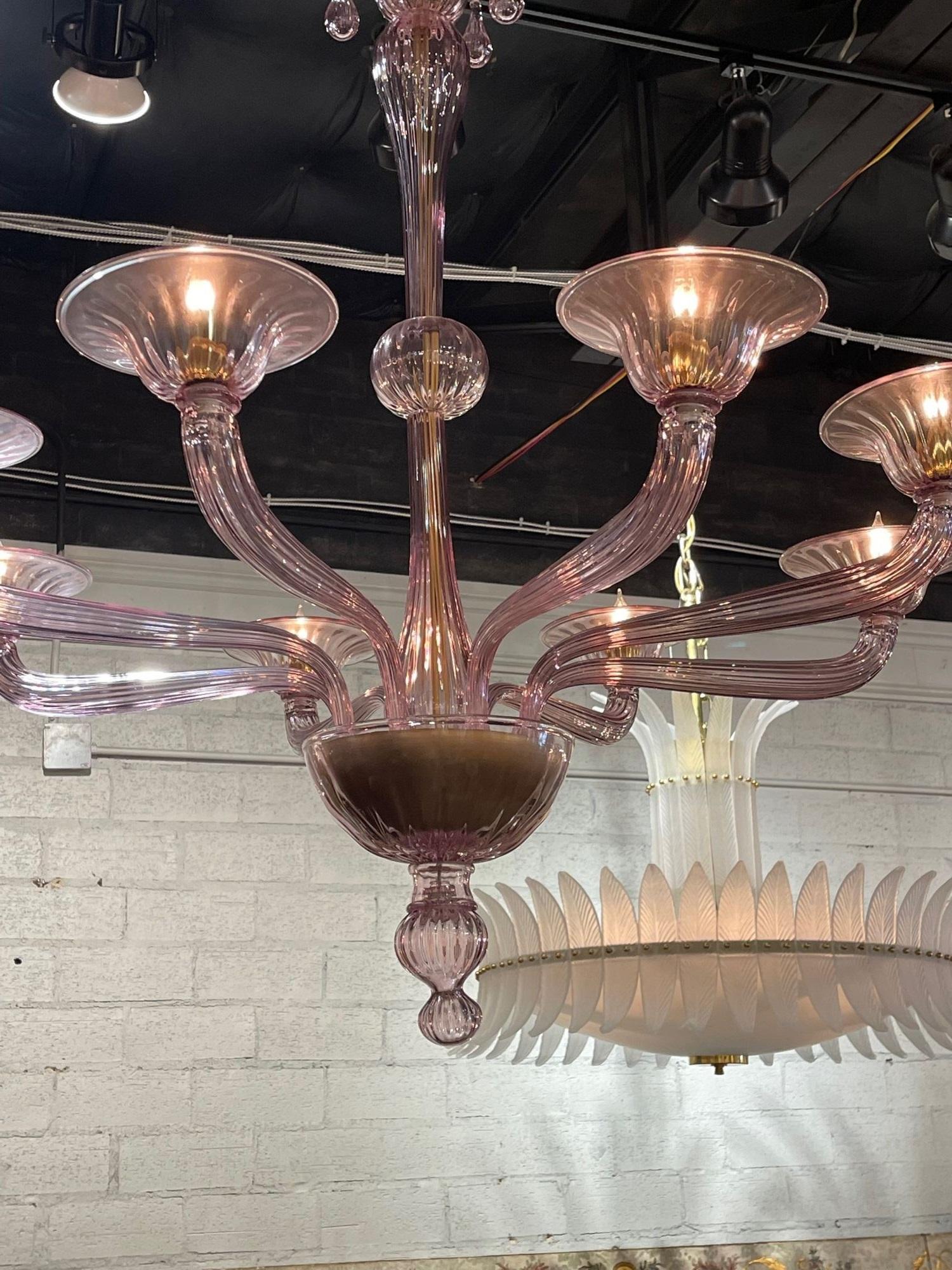 Contemporary Murano Amethyst 8-Light Chandelier For Sale