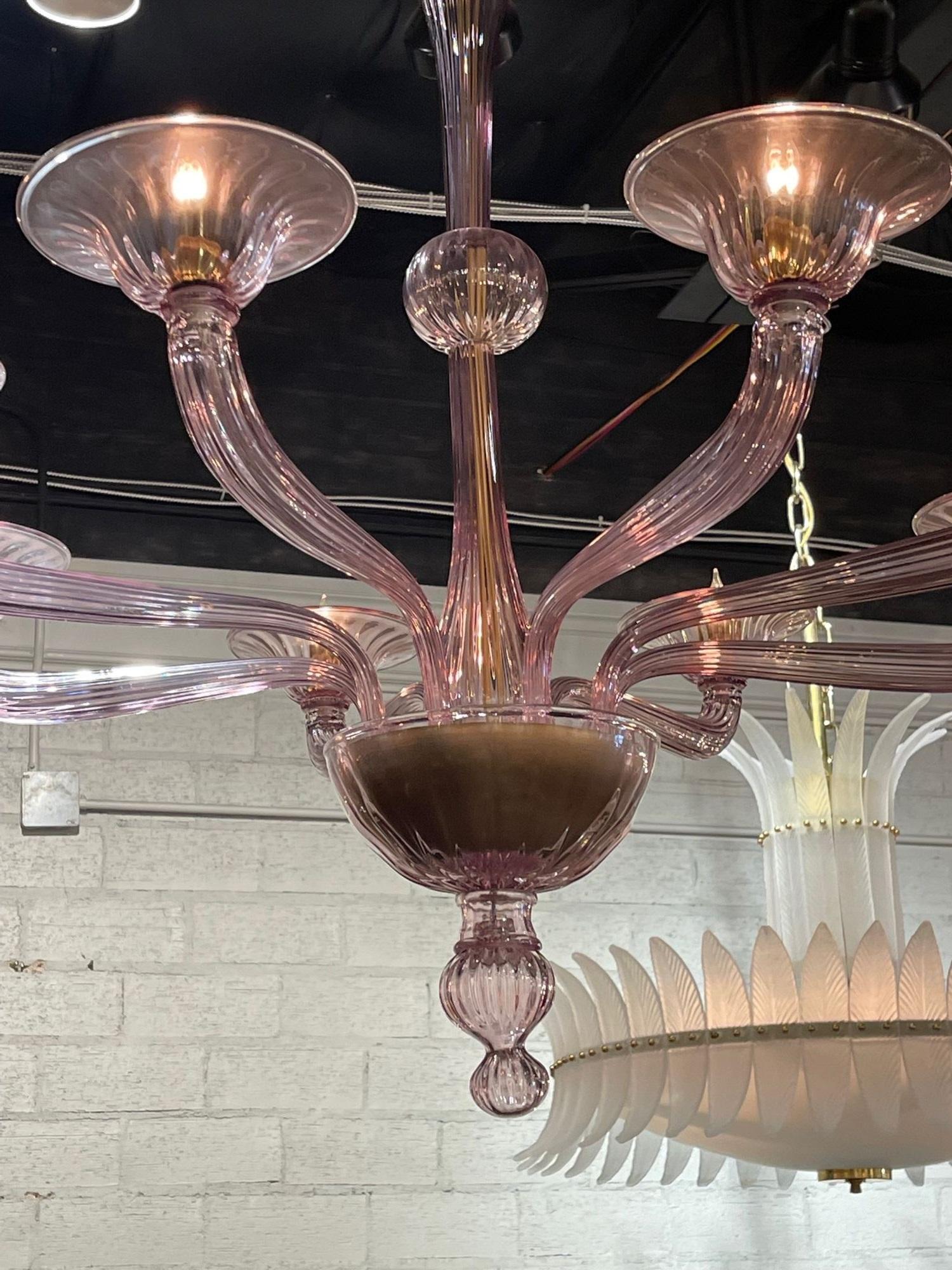 Blown Glass Murano Amethyst 8-Light Chandelier For Sale