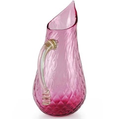 Jarrón Florero de Murano Rosa Amatista Motas de Oro Acolchado de Vidrio Artístico Italiano