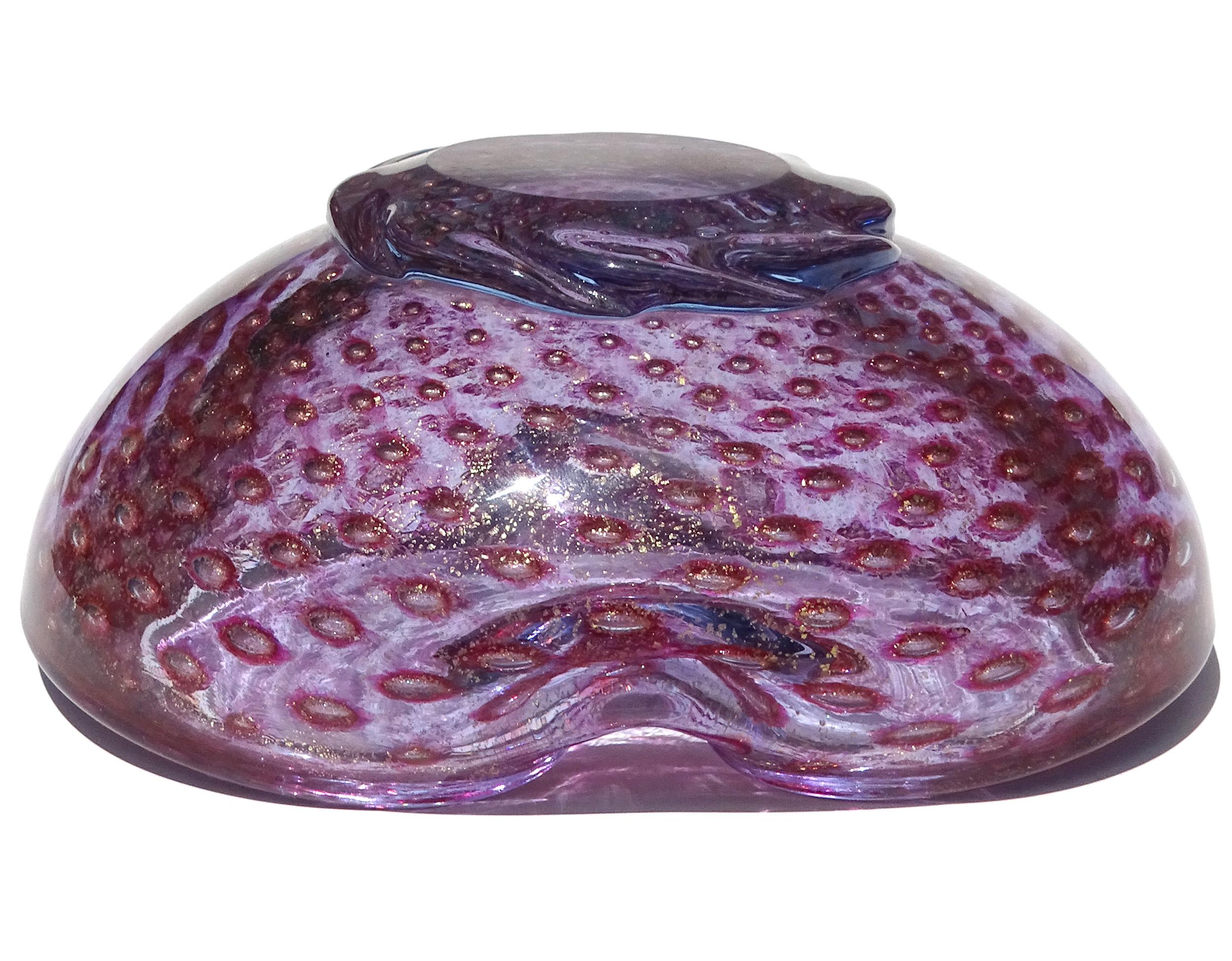 Ciotola con piedini in vetro artistico italiano di Murano, ametista, viola, blu, oro e bolle In condizioni buone in vendita a Kissimmee, FL