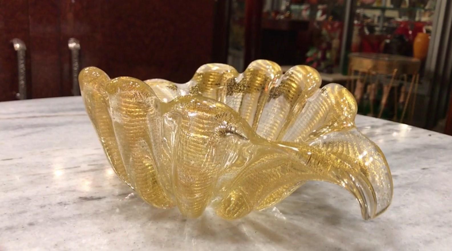 Art Deco Murano and Gold, Italian, Attributed to Barovier & Toso 1950 For Sale