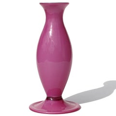 Murano Antique Blush Pink White Italian Art Glass Footed Cabinet Flower Vase