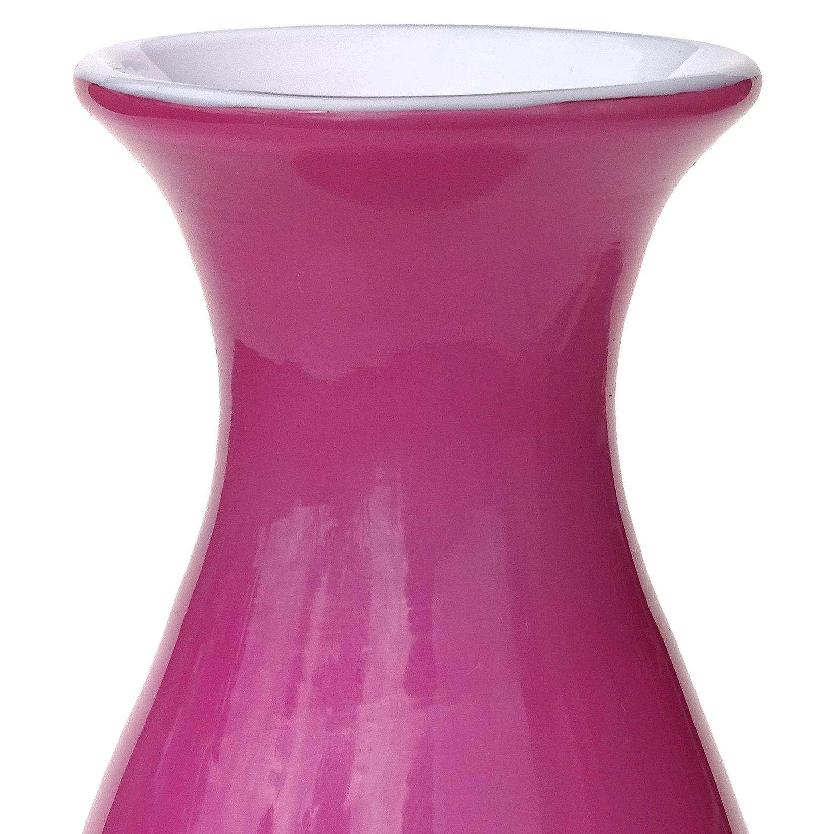 Art Deco Murano Antique Blush Pink White Italian Art Glass Footed Cabinet Flower Vase For Sale