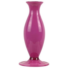 Vase à fleurs sur pied en verre d'art italien de Murano ancien rose poudré et blanc