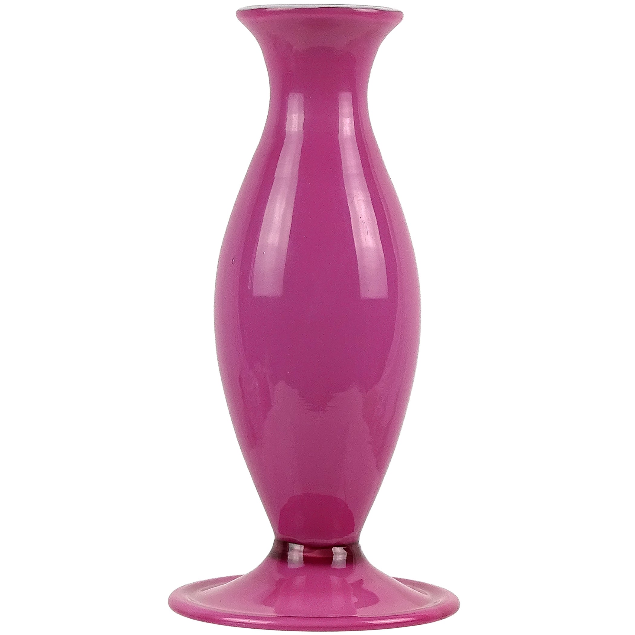 Murano Antique Blush Pink White Italian Art Glass Footed Cabinet Flower Vase (Vaso di fiori)