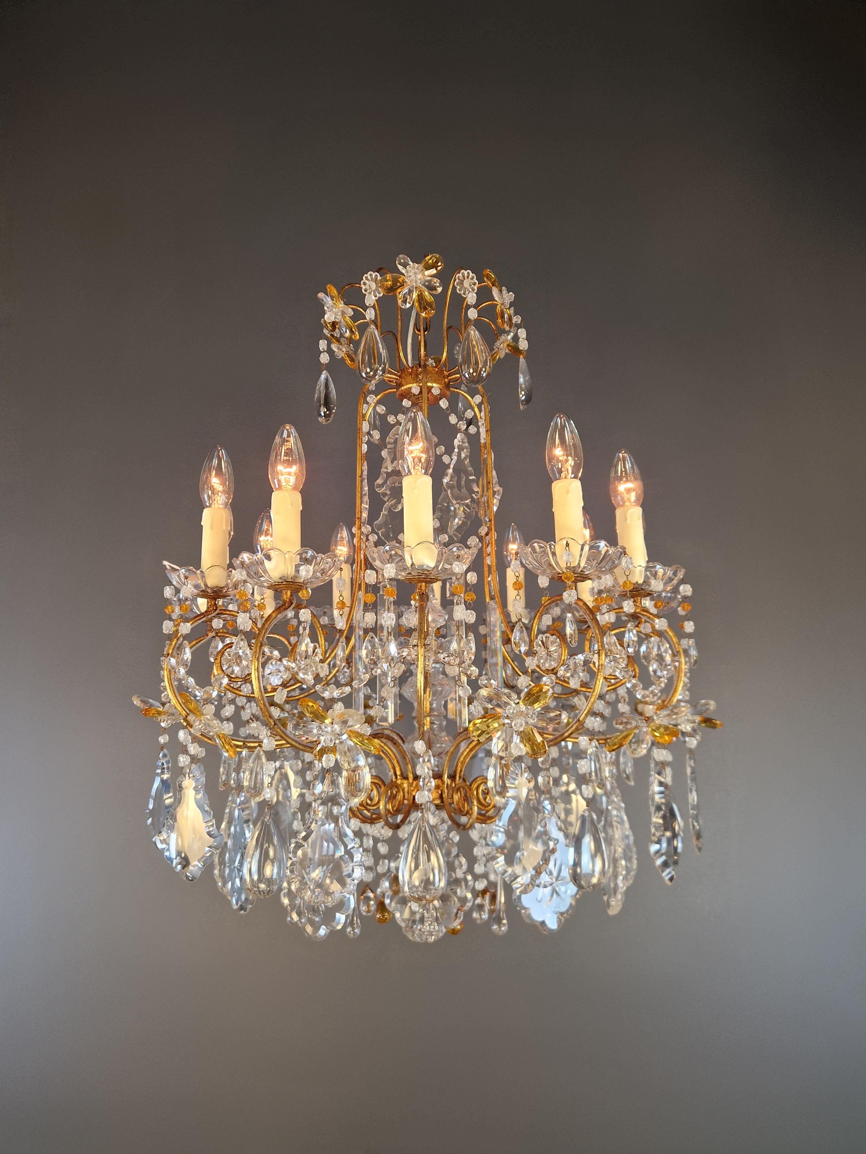 Italiano Lampadario da soffitto in cristallo antico di Murano Ambra Lustro Castello Art Nouveau in vendita