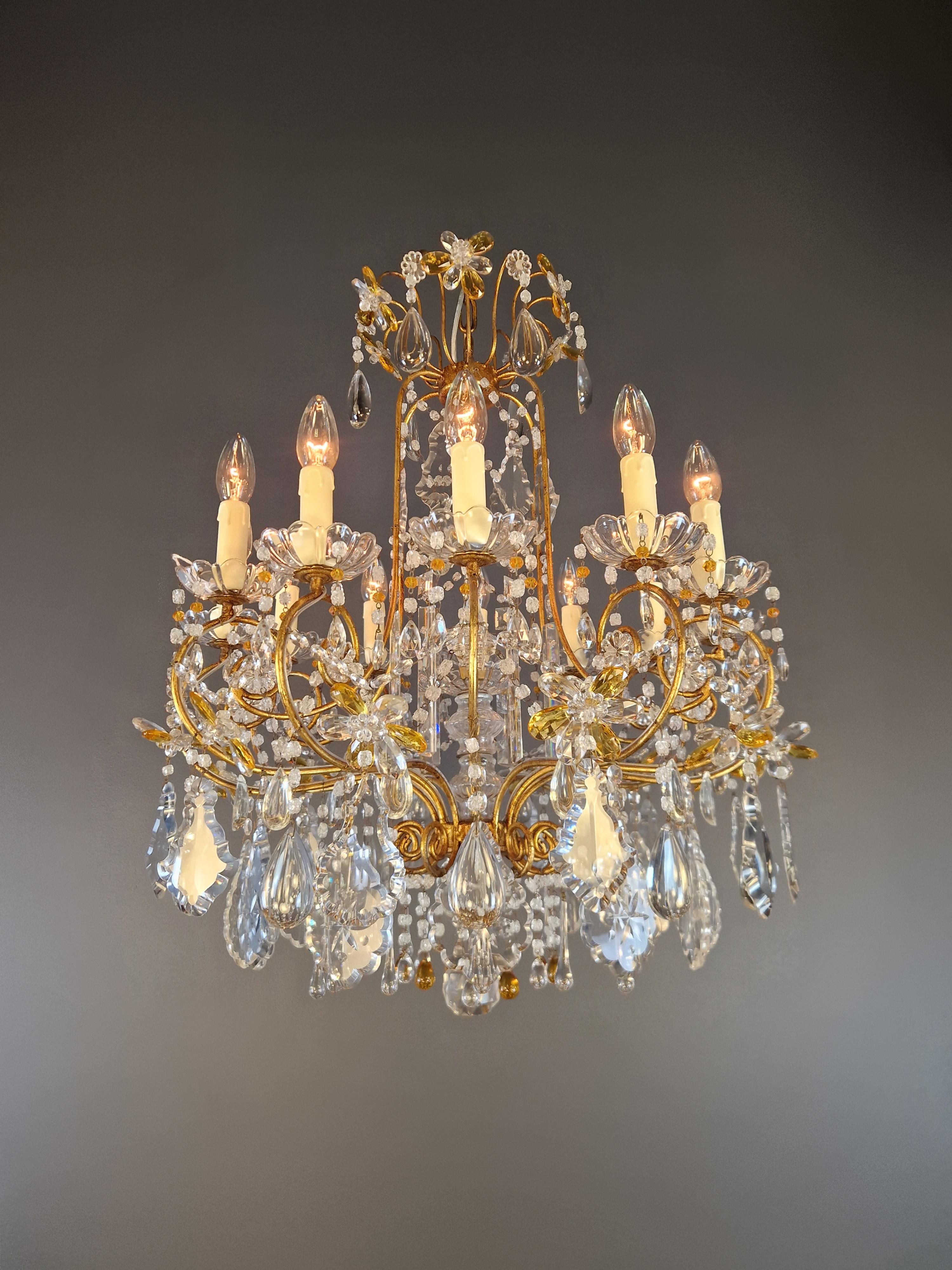 Fatto a mano Lampadario da soffitto in cristallo antico di Murano Ambra Lustro Castello Art Nouveau in vendita
