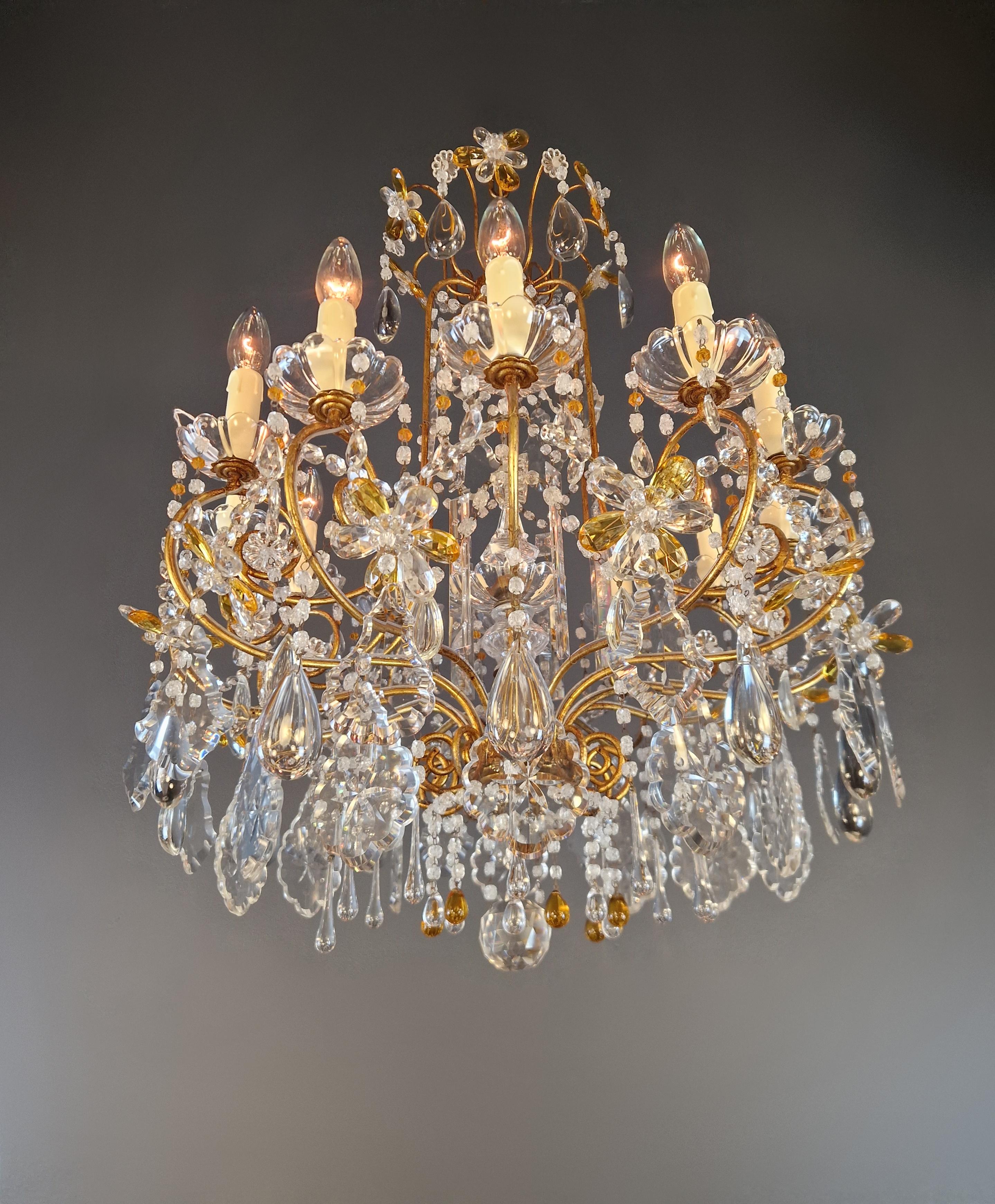 Lampadario da soffitto in cristallo antico di Murano Ambra Lustro Castello Art Nouveau In condizioni buone in vendita a Berlin, DE