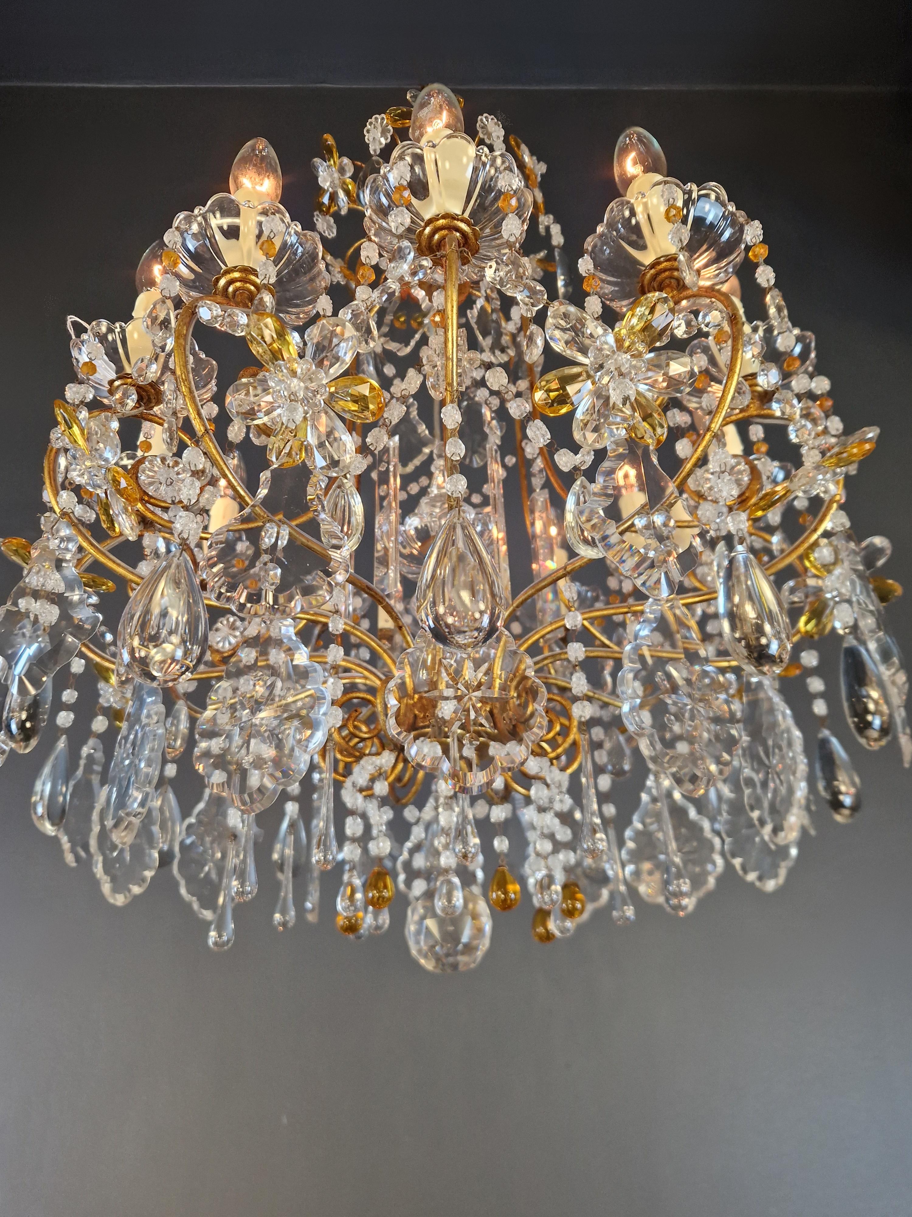 Inizio XX secolo Lampadario da soffitto in cristallo antico di Murano Ambra Lustro Castello Art Nouveau in vendita
