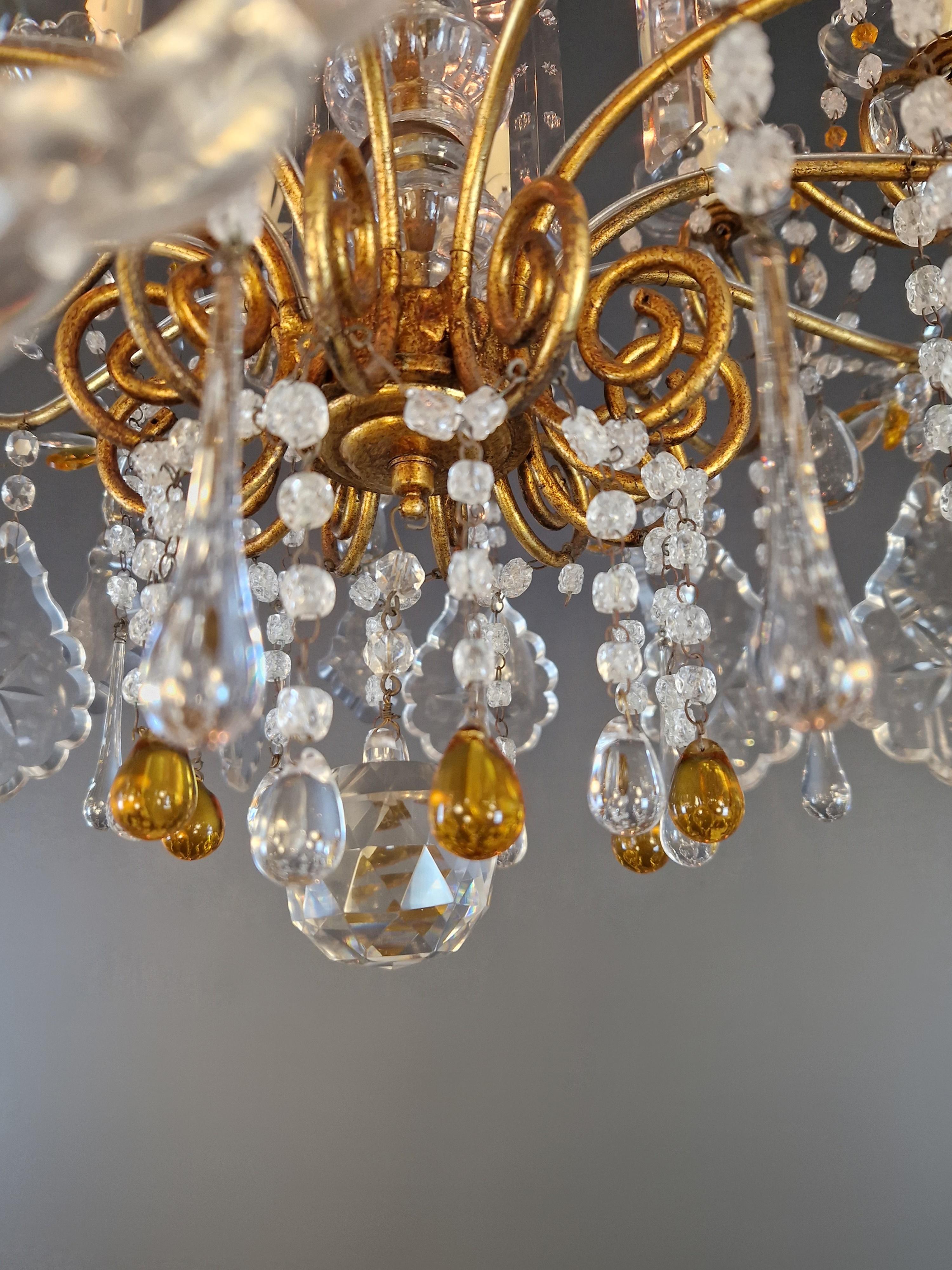 Cristallo Lampadario da soffitto in cristallo antico di Murano Ambra Lustro Castello Art Nouveau in vendita
