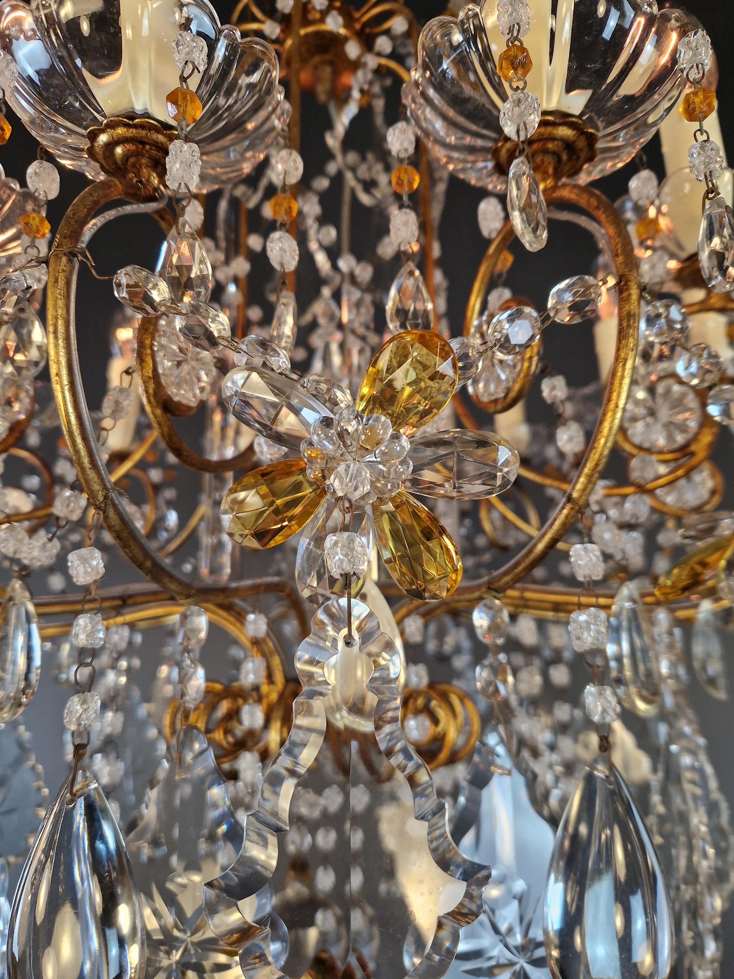Lampadario da soffitto in cristallo antico di Murano Ambra Lustro Castello Art Nouveau in vendita 1