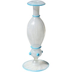 Murano Antik Weiß Zanfirico Bänder Himmel Blau Italienische Kunst Glas Blume Vase