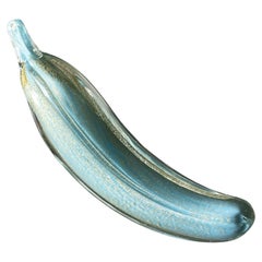 Antique Murano Aqua Banana Fruit by Alfredo Barbini 1950s