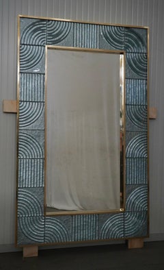 Murano Aqua Blu Art Glass and Brass Italian Console Wall Mirror, 2020